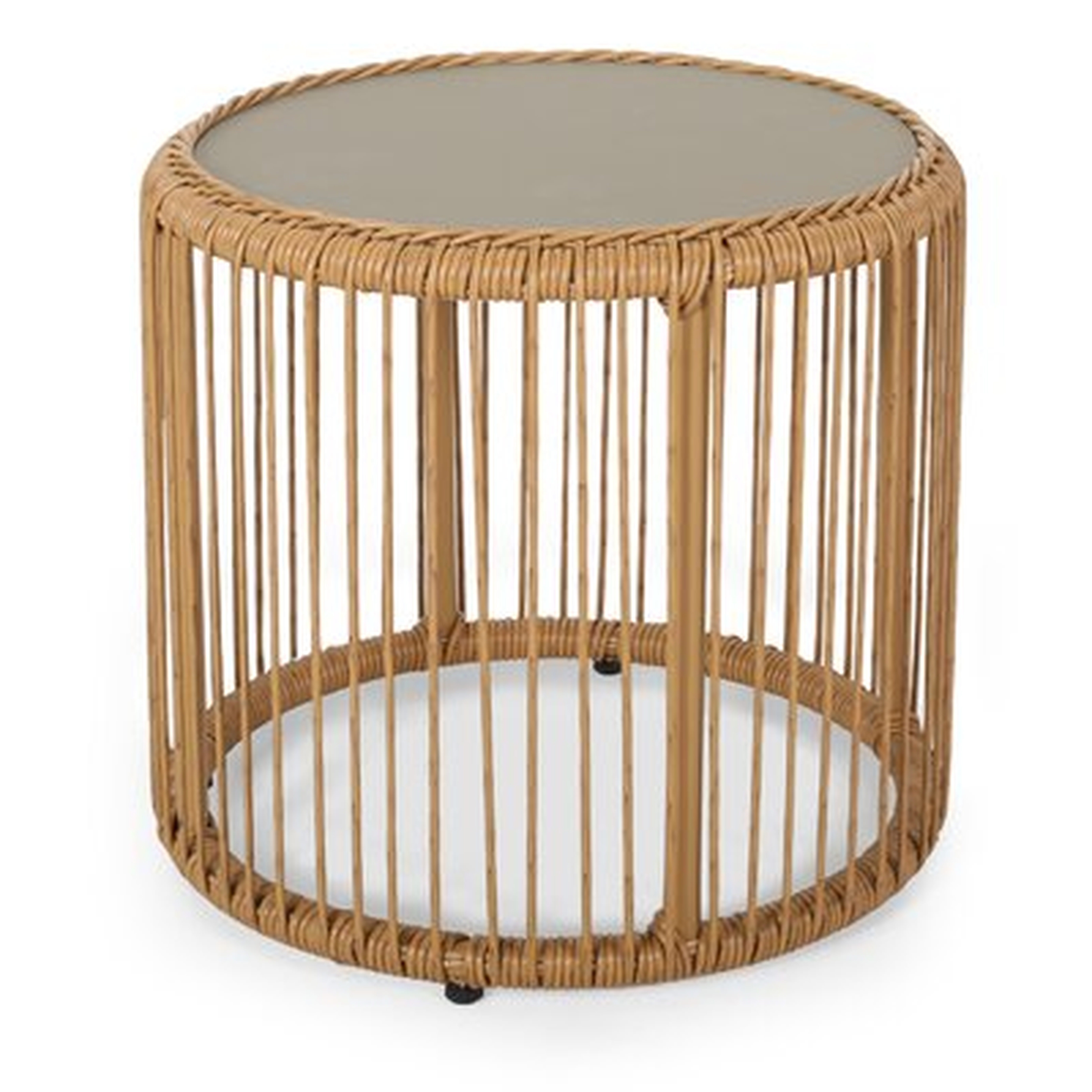 Cofer Outdoor Wicker Side Table with Tempered Glass Top - Wayfair