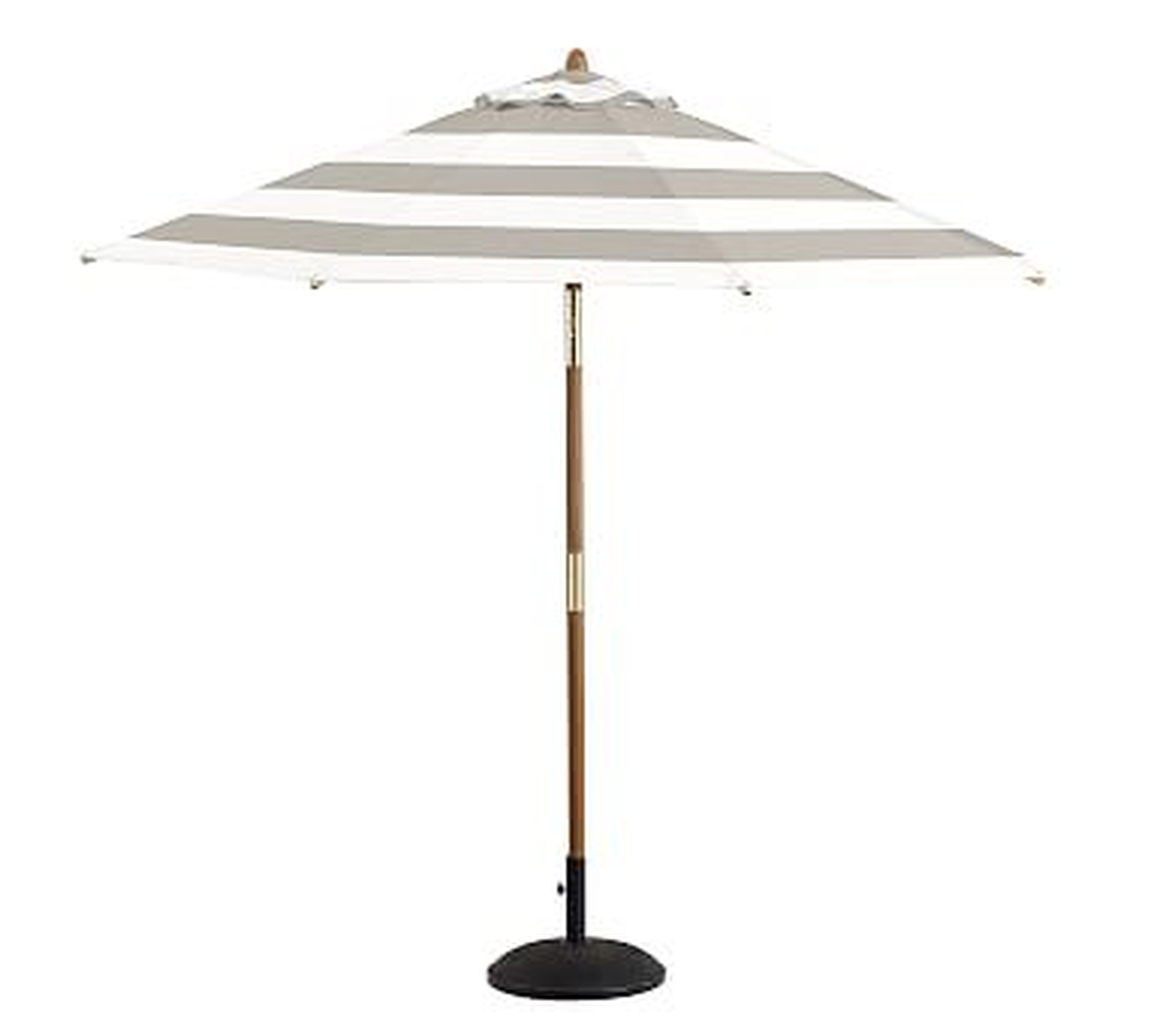 9' Teak Round Umbrella - Premium, Sunbrella(R) Awning Stripe, Gray - Pottery Barn