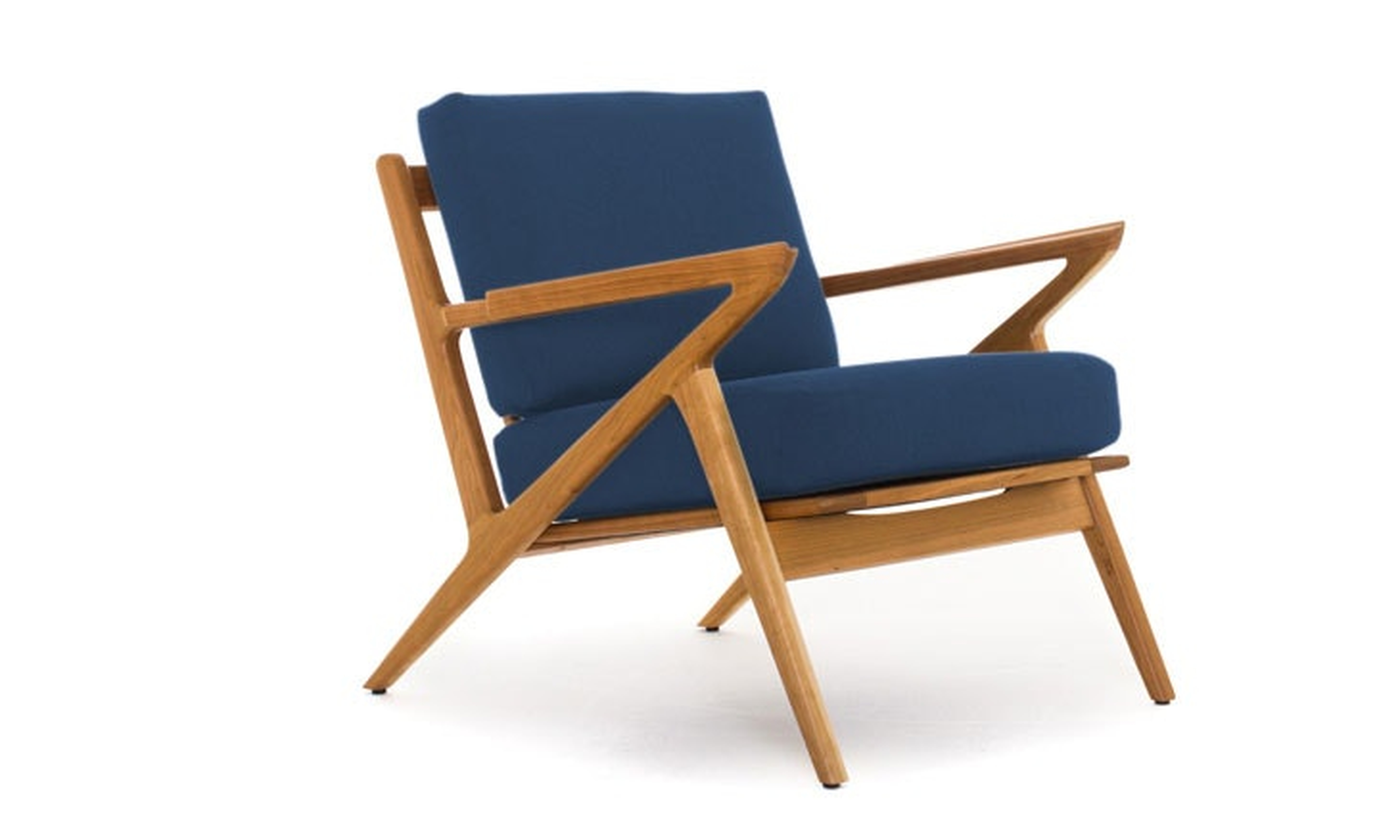 Soto Mid Century Modern Concave Arm Chair - Key Largo Denim - Cherry - Joybird
