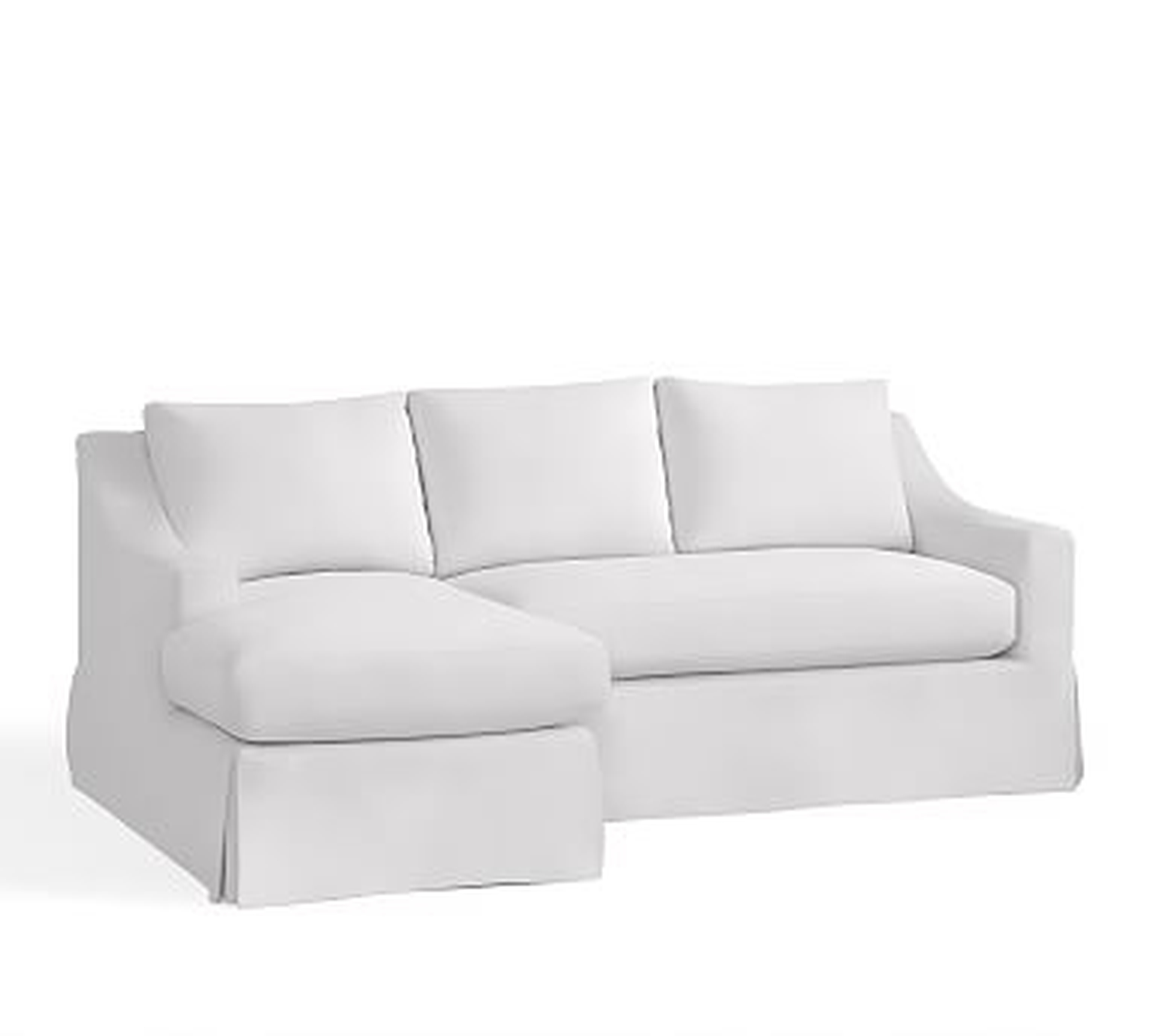 York Slope Arm Slipcovered Right Arm Loveseat with Chaise Sectional and Bench Cushion, Down Blend Wrapped Cushions, Twill White - Pottery Barn