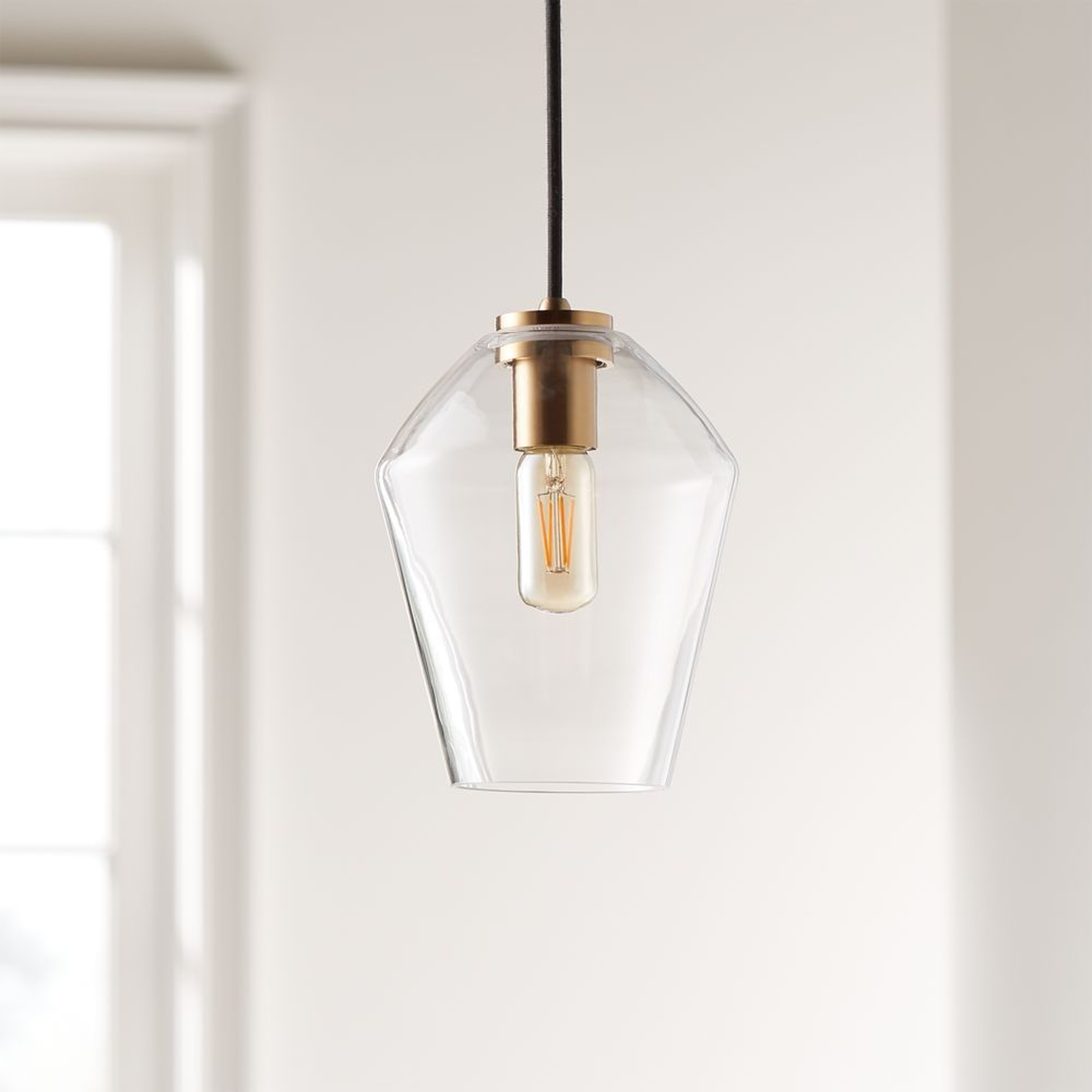 Arren Brass Single Pendant Light with Clear Angled Shade - Crate and Barrel