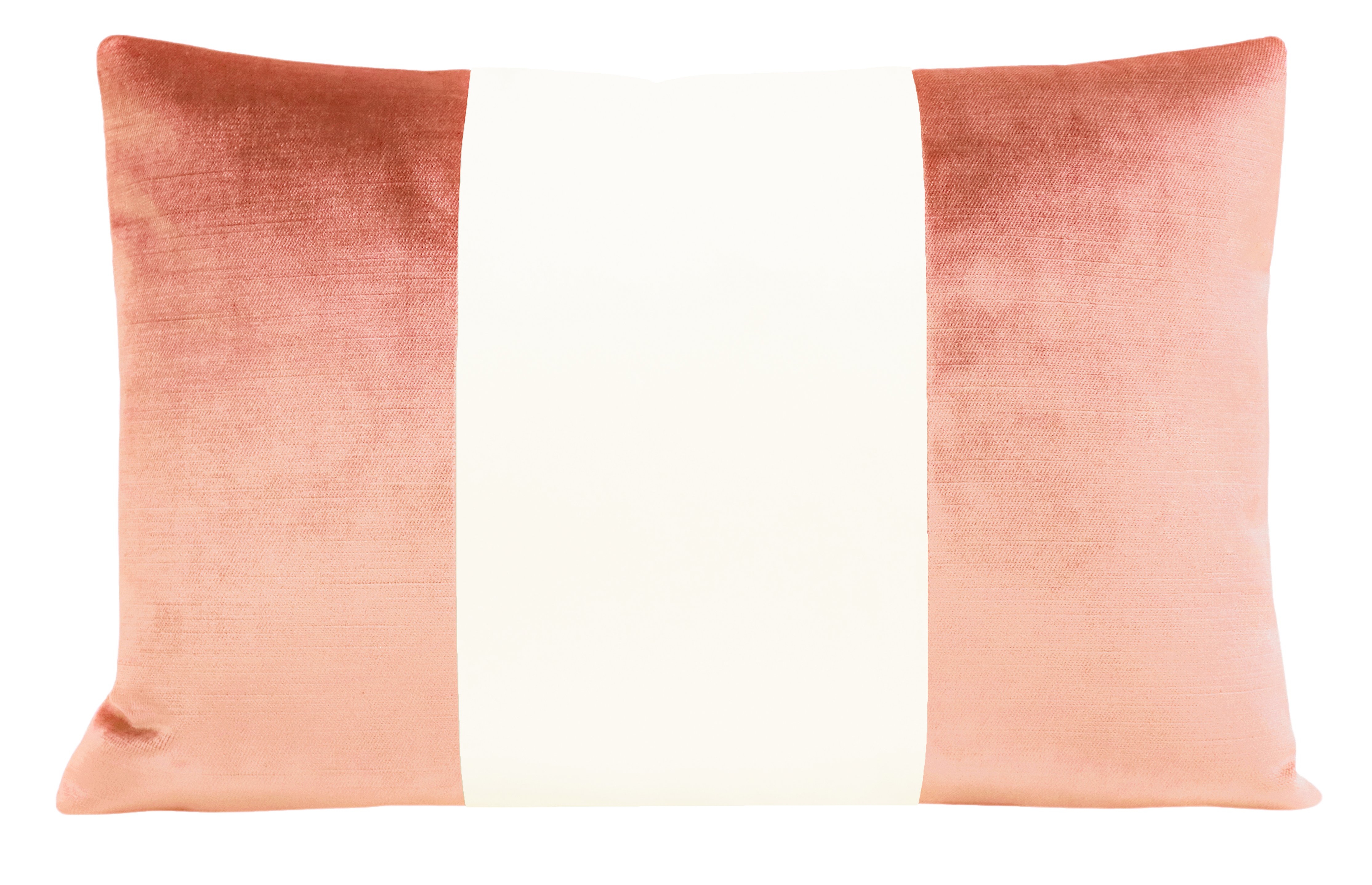The Little Lumbar Colorblock Faux Silk Velvet Pillow Cover, Coral, 12" x 18" - Little Design Company