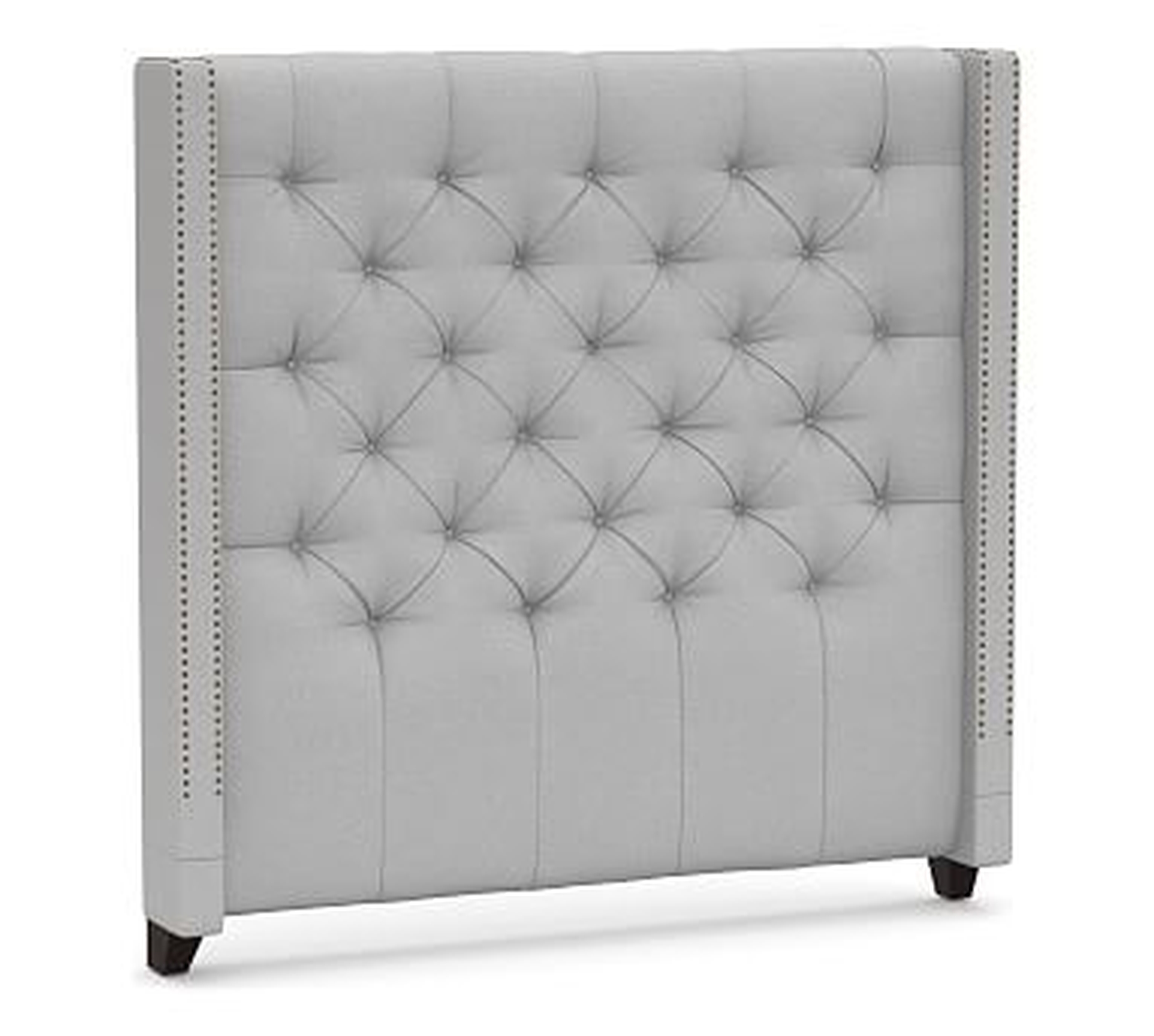 Harper Tufted Upholstered Tall Headboard 65"h, with Bronze Nailheads, King, Brushed Crossweave Light Gray - Pottery Barn