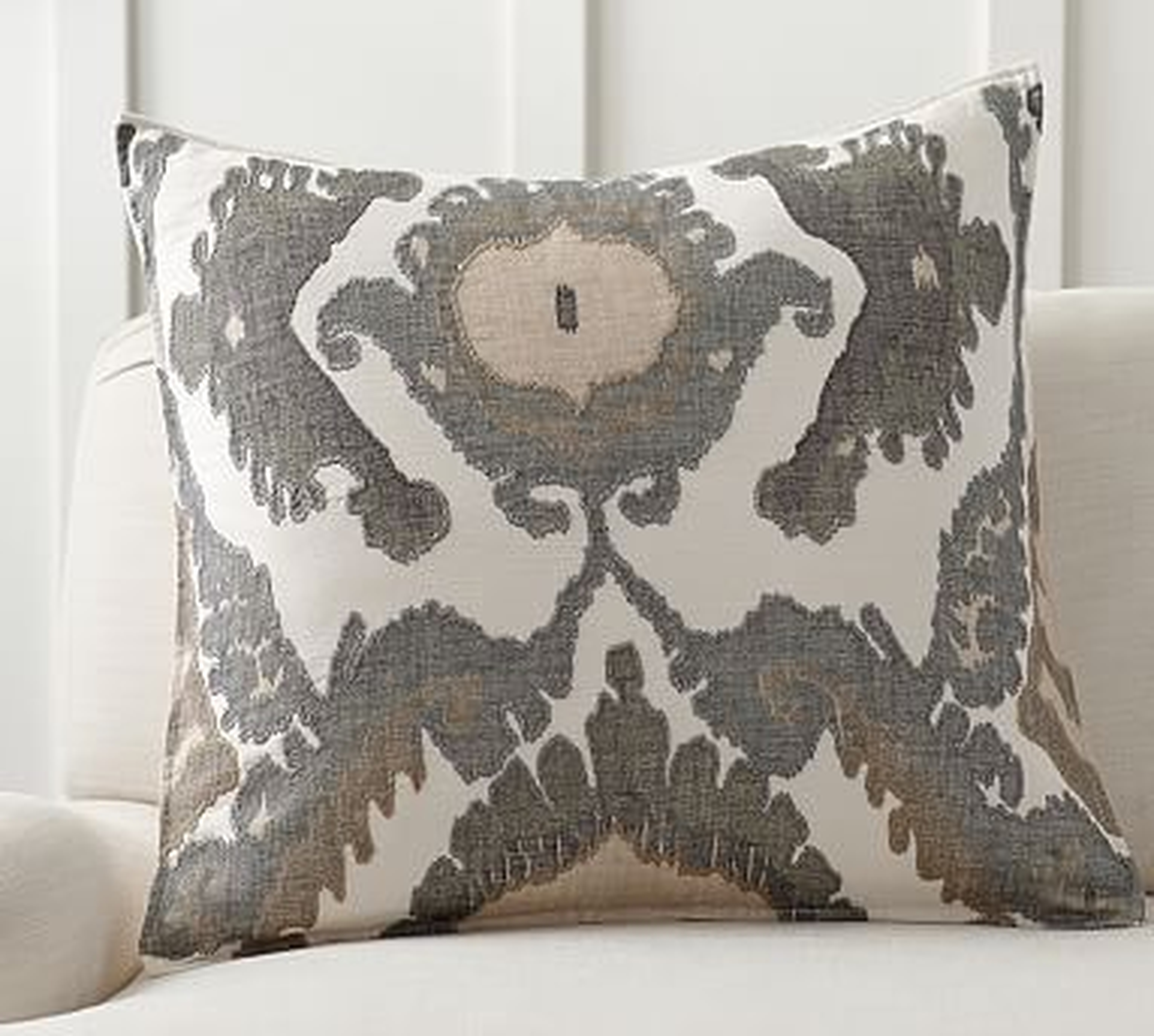 Hudson Ikat Embroidered Pillow Cover, 24", Neutral - Pottery Barn