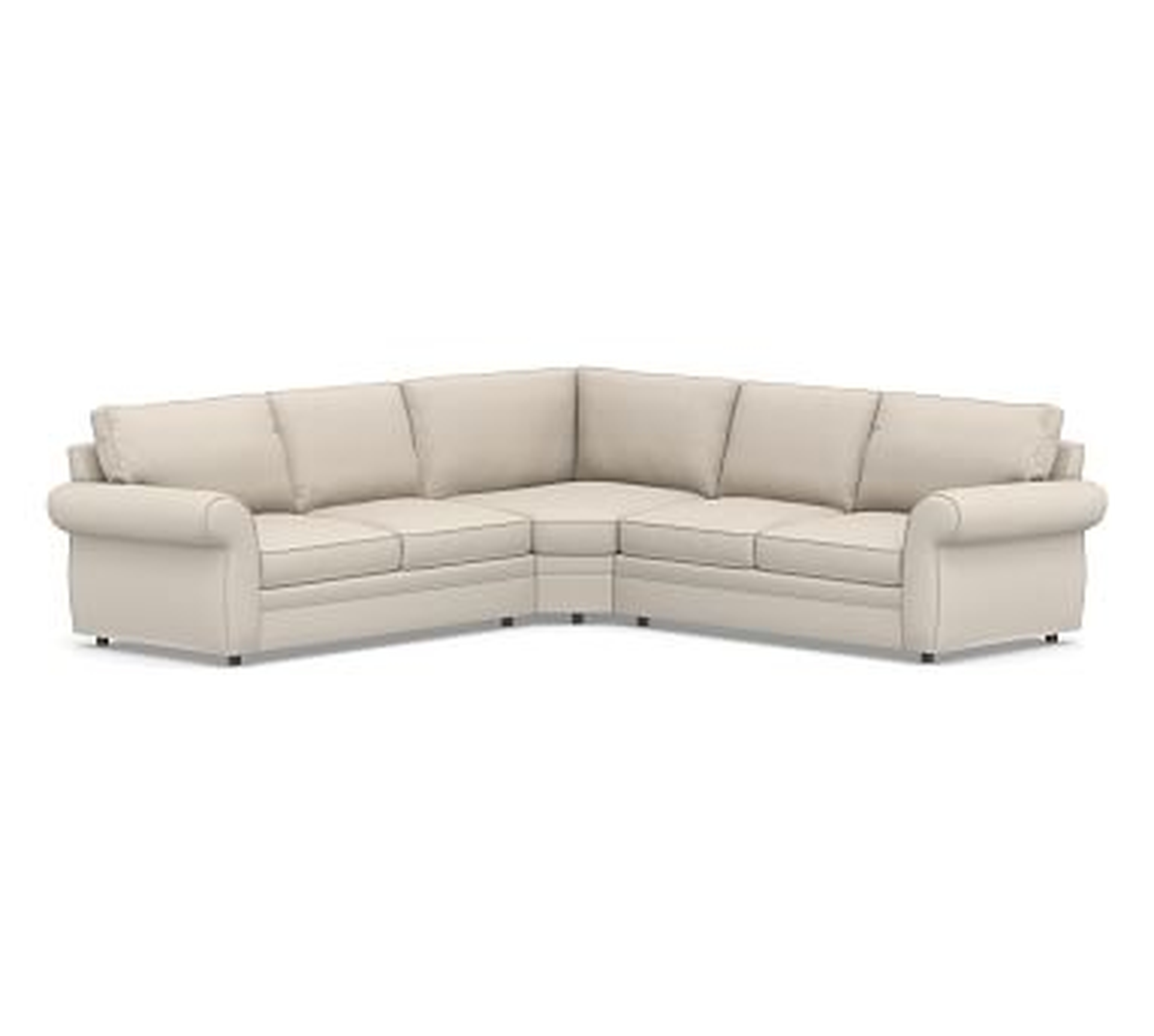 Pearce Roll Arm Upholstered 3-Piece L-Shaped Wedge Sectional, Down Blend Wrapped Cushions, Performance Brushed Basketweave Oatmeal - Pottery Barn