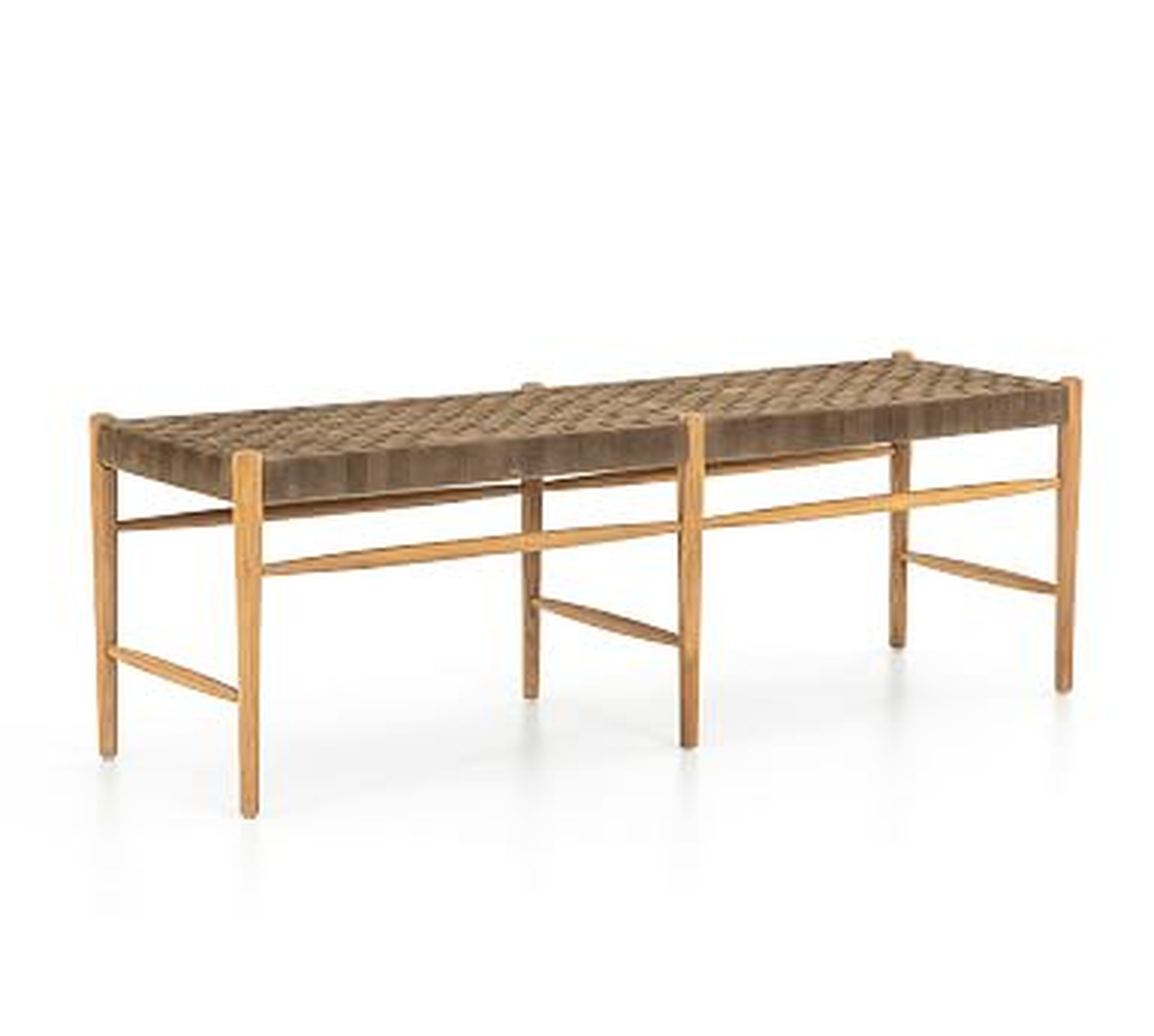 Thomas Woven Leather Bench, Coffee/Natural Oak - Pottery Barn