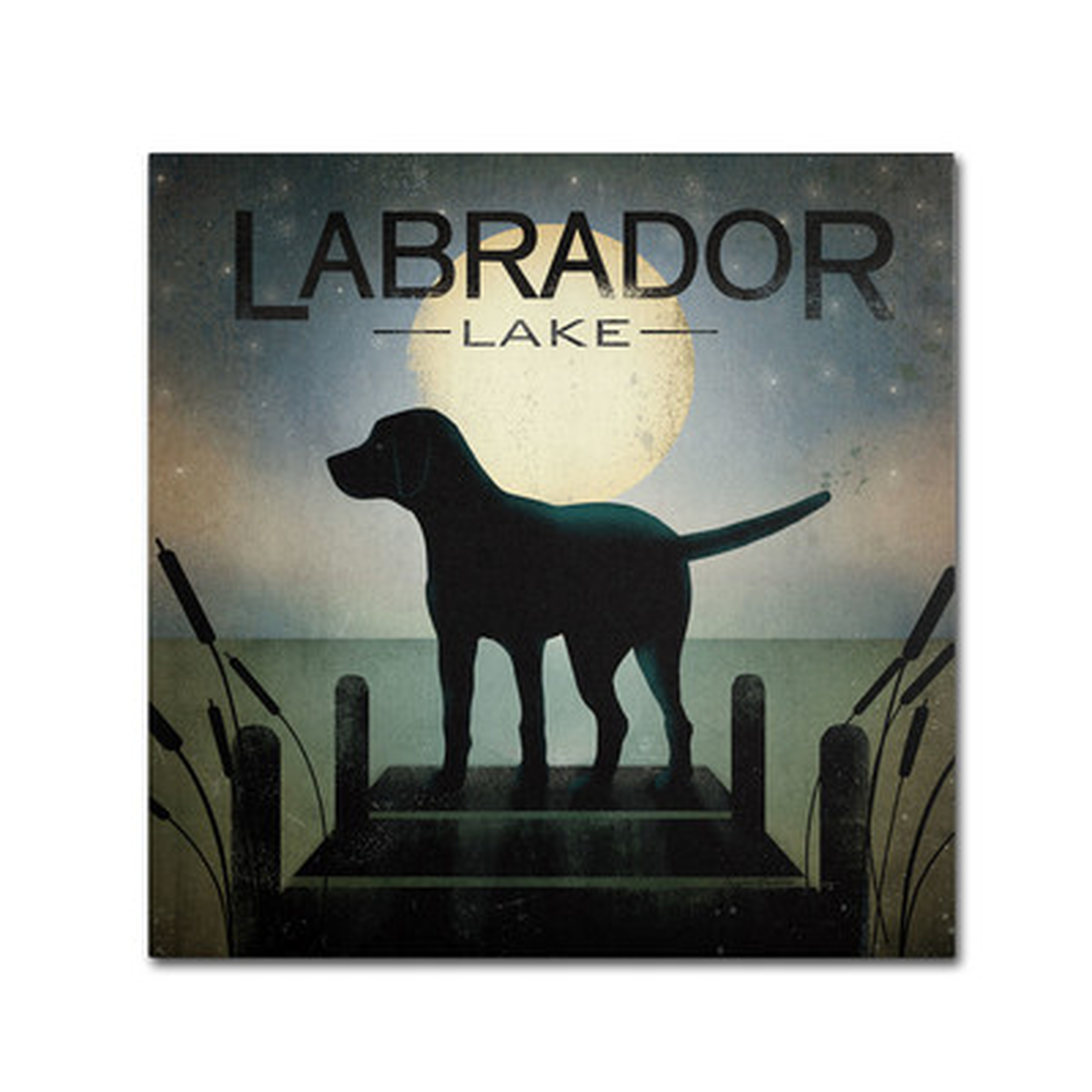 'Moonrise Black Dog Labrador Lake' Graphic Art on Wrapped Canvas - Wayfair