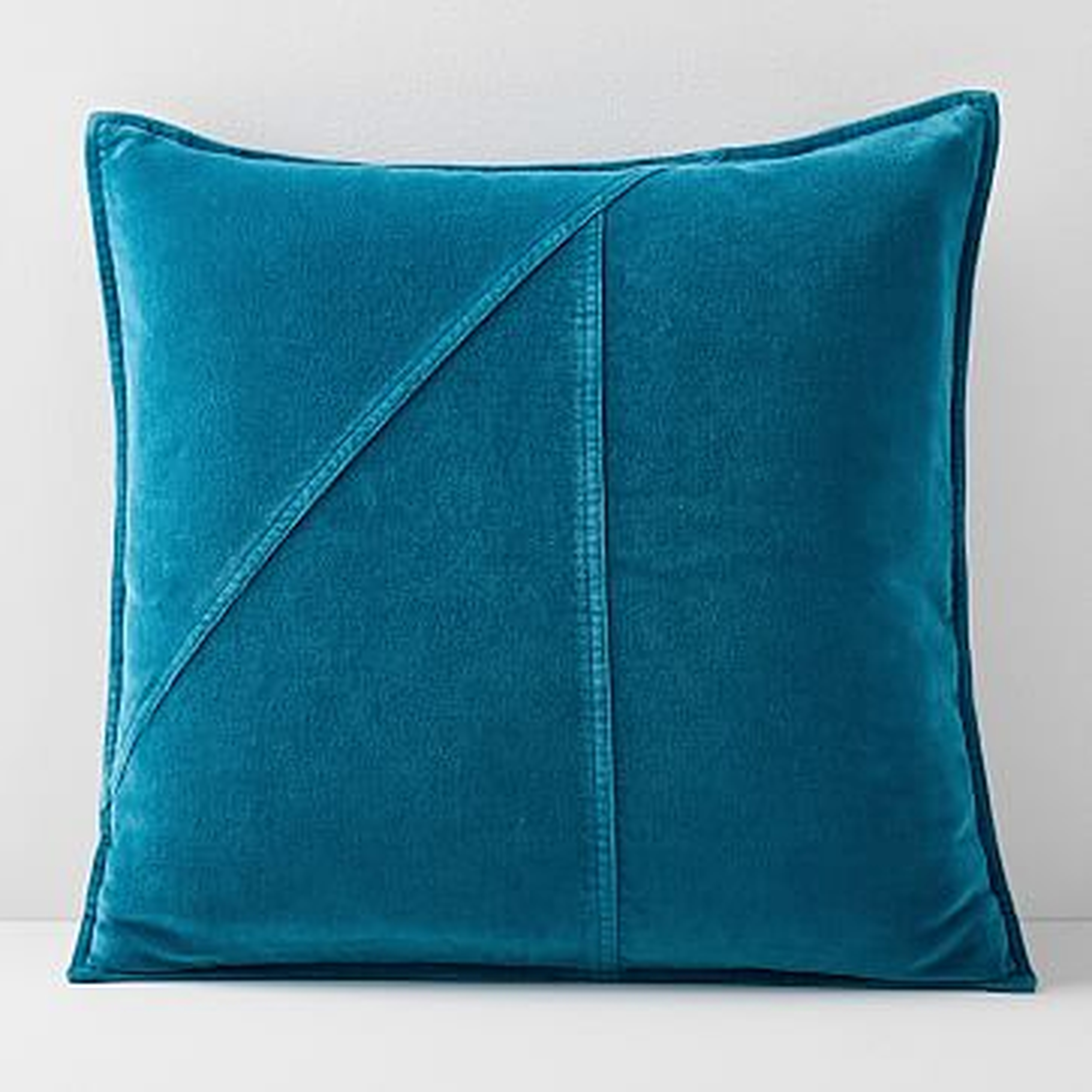Washed Cotton Velvet Pillow Cover, Blue Teal, 18"x18" - West Elm