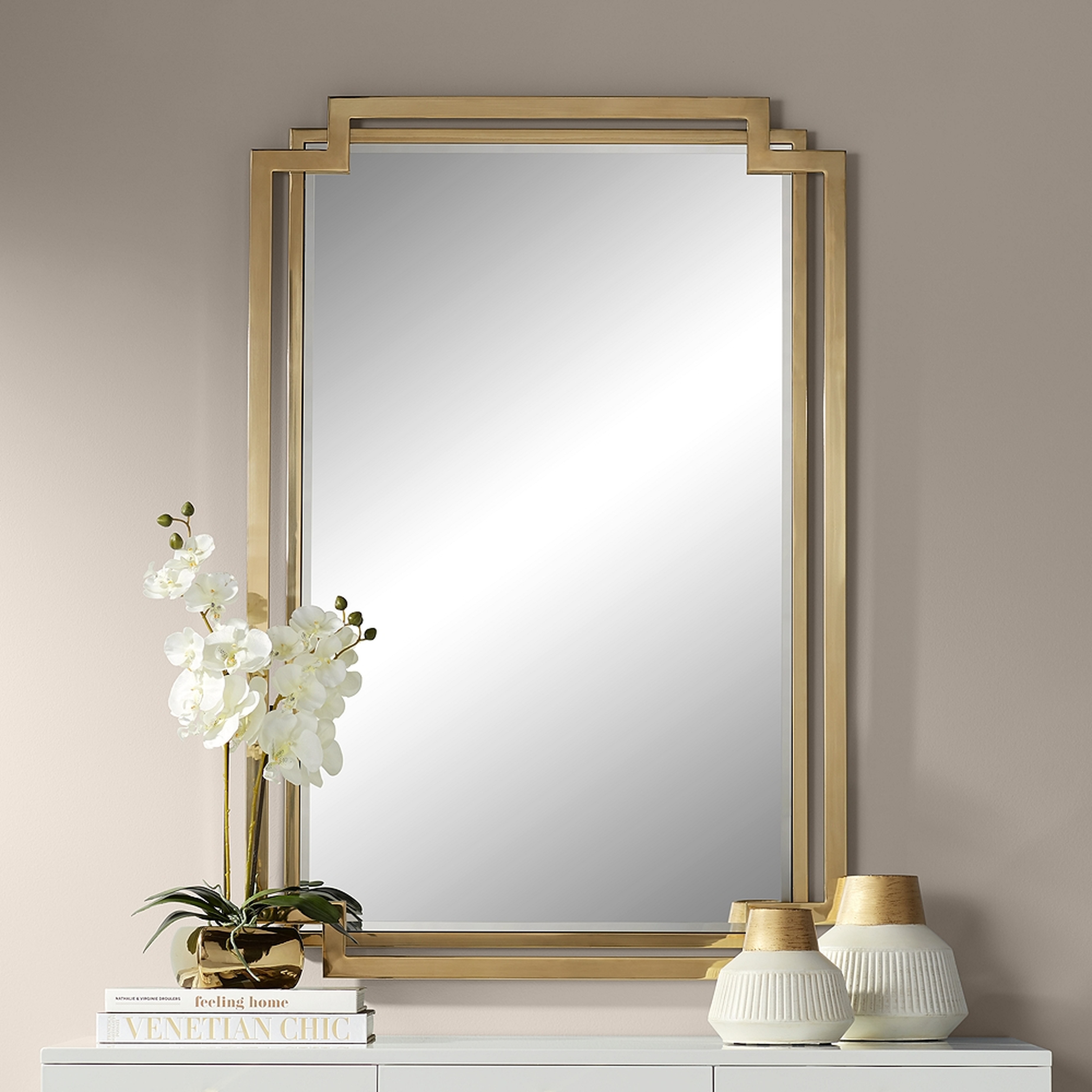 Carpathia Gold Steel 30 1/2" x 45 1/4" Wall Mirror - Style # 55T16 - Lamps Plus