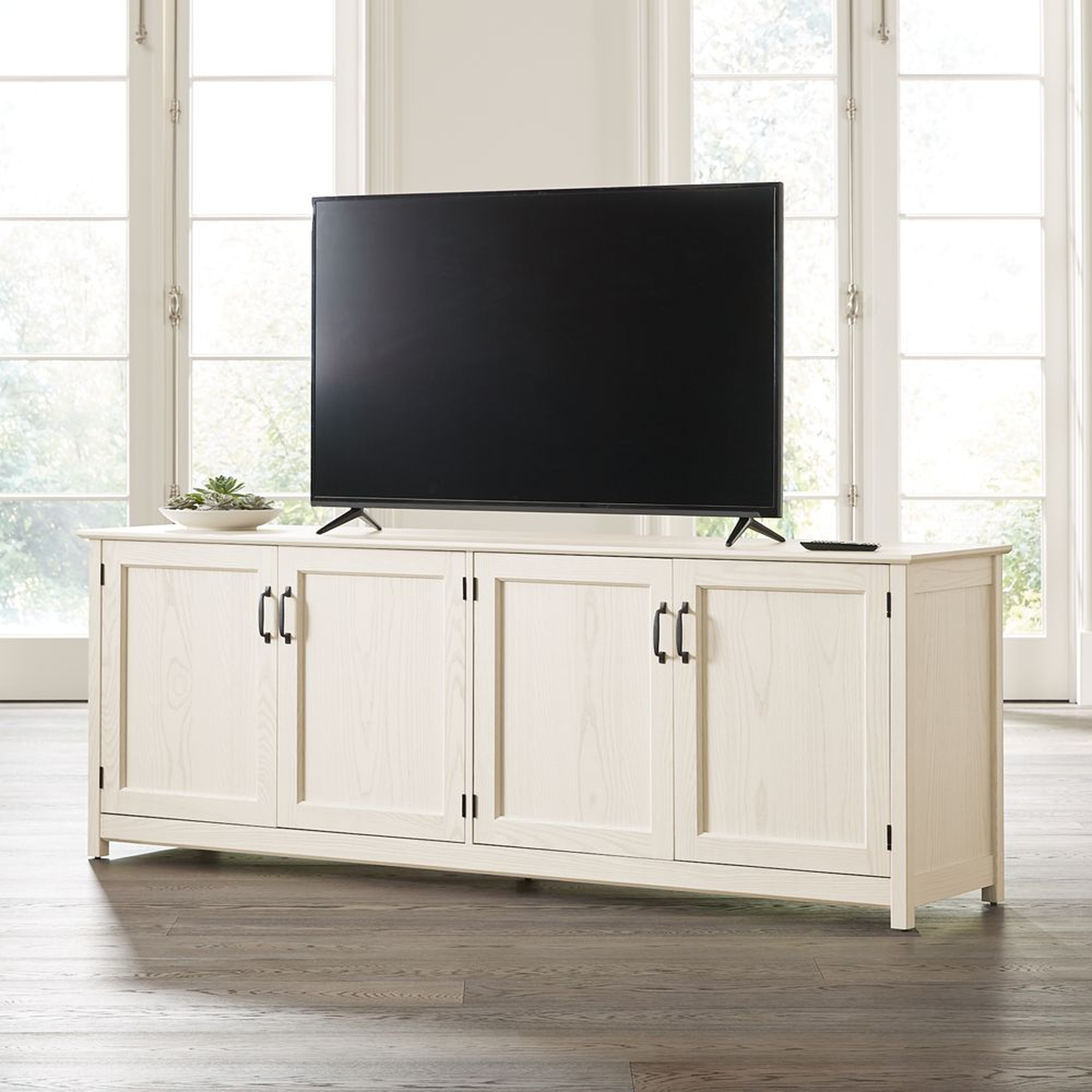 Ainsworth Cream 85" Media Console with Glass/Wood Doors - Crate and Barrel