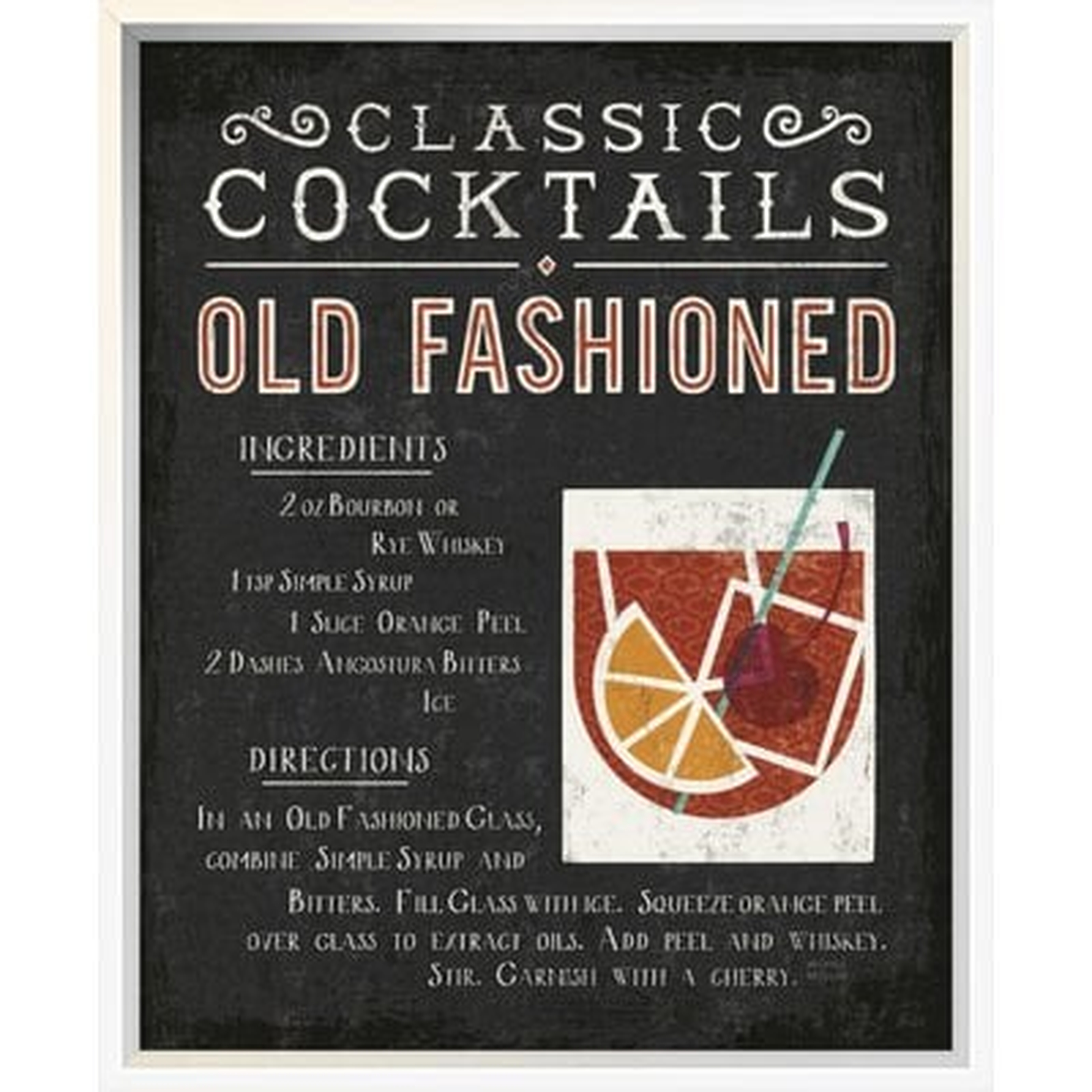 'Classic Cocktail Old Fashioned' Framed Textual Art on Canvas - Wayfair