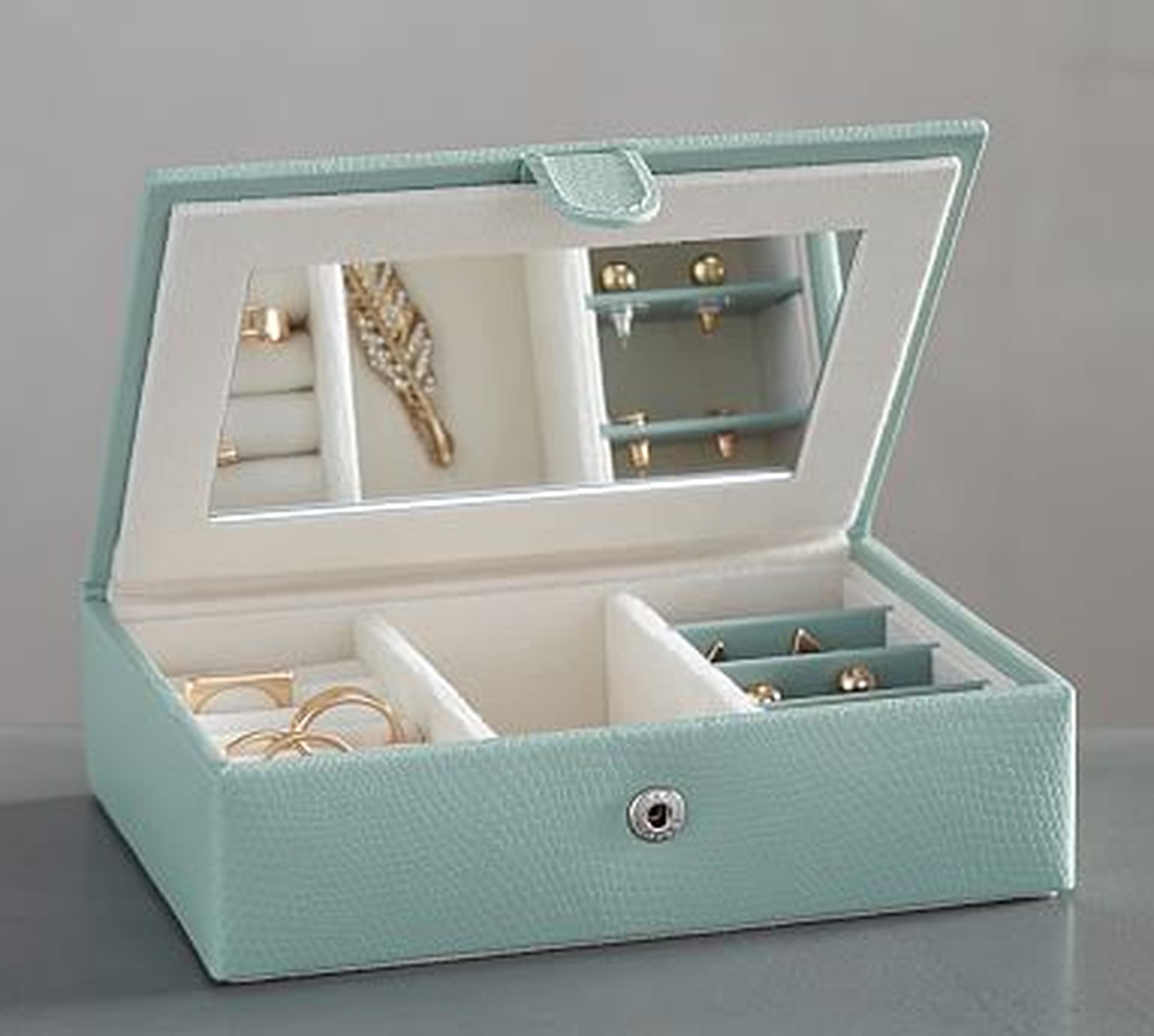Personalized Mckenna Leather Travel Jewelry Box - Porcelain Blue - Pottery Barn
