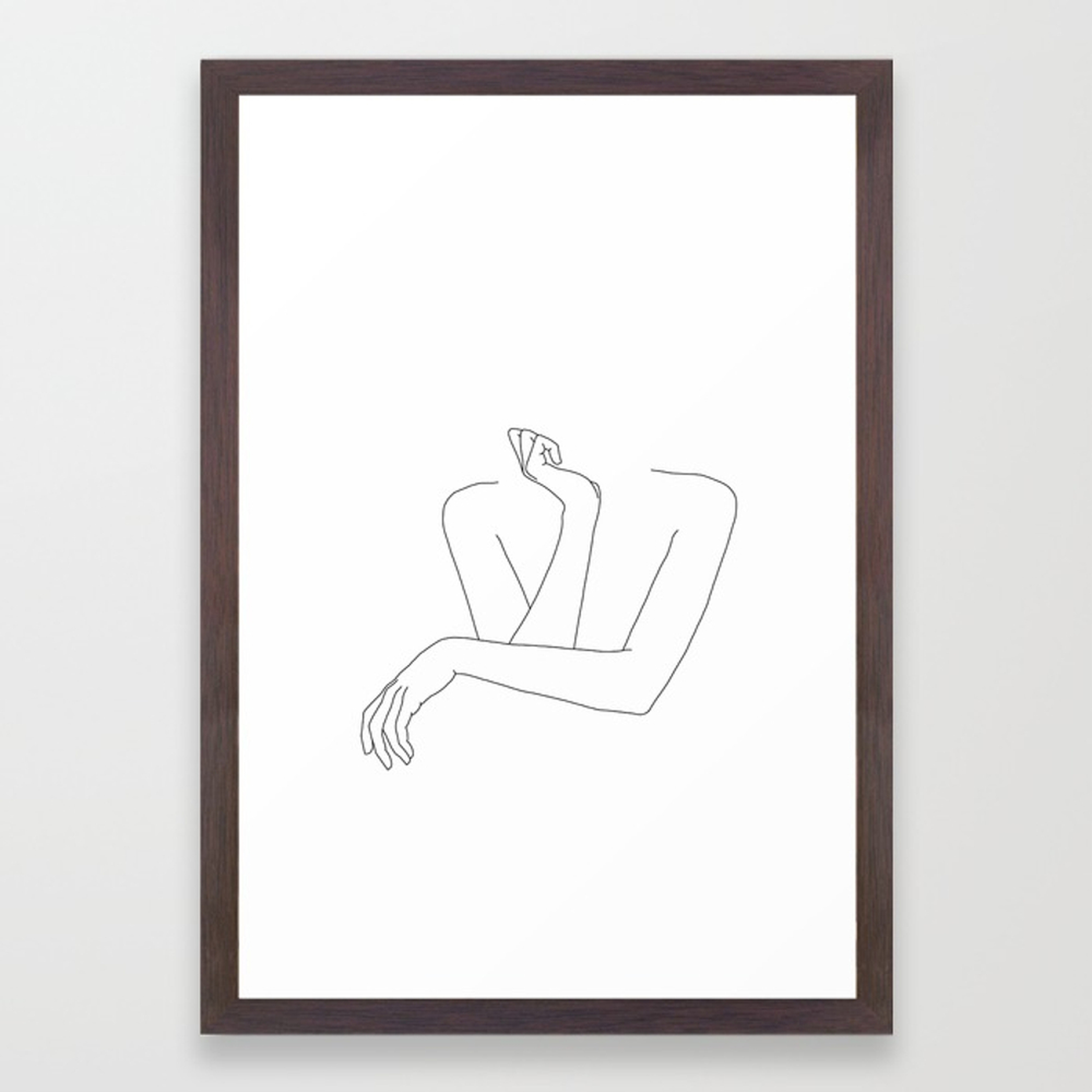 Minimal line drawing of woman's folded arms - Anna Framed Art Print by Thecolourstudy - Society6