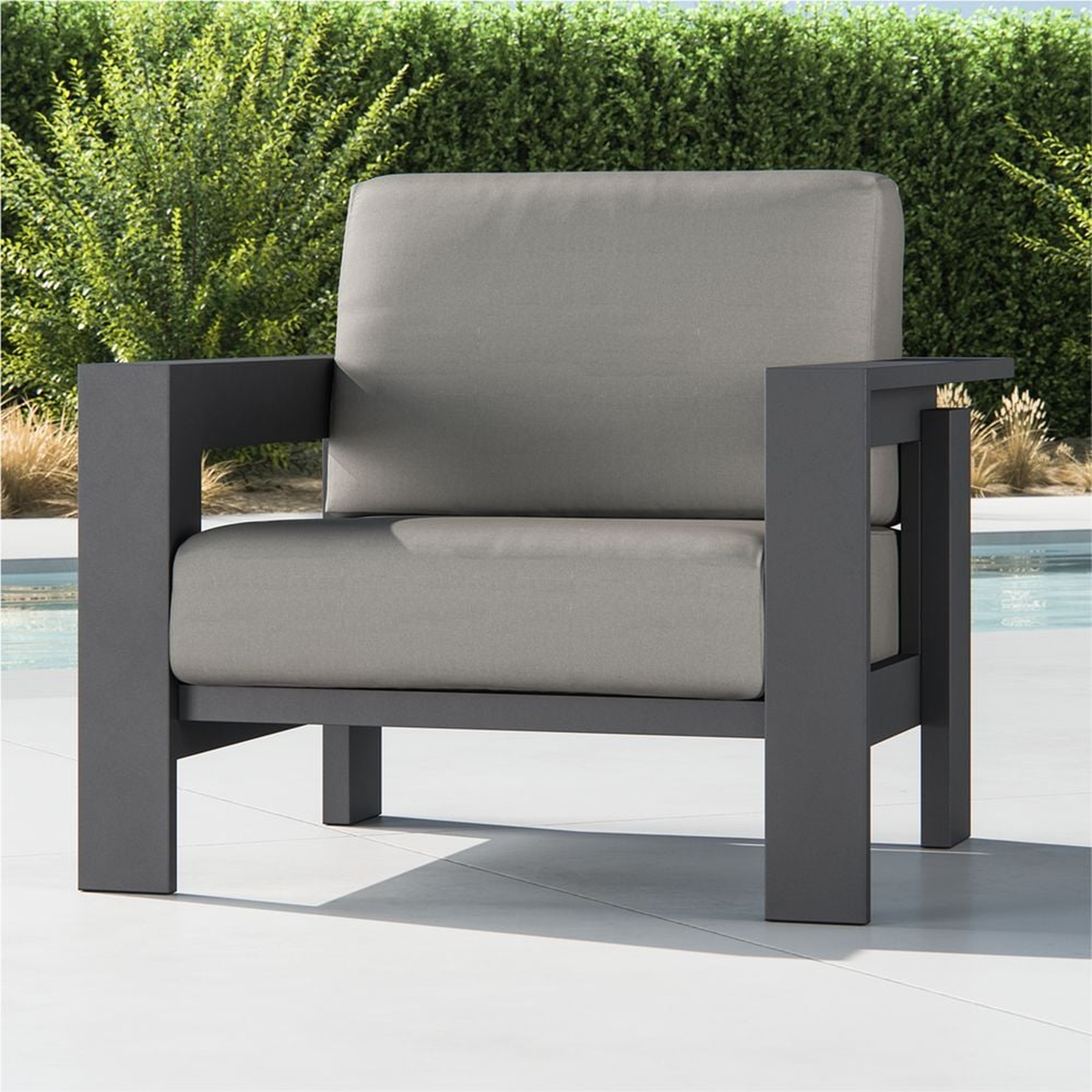 Walker Metal Outdoor Lounge Chair with Canvas Charcoal Sunbrella ® Cushions - Crate and Barrel