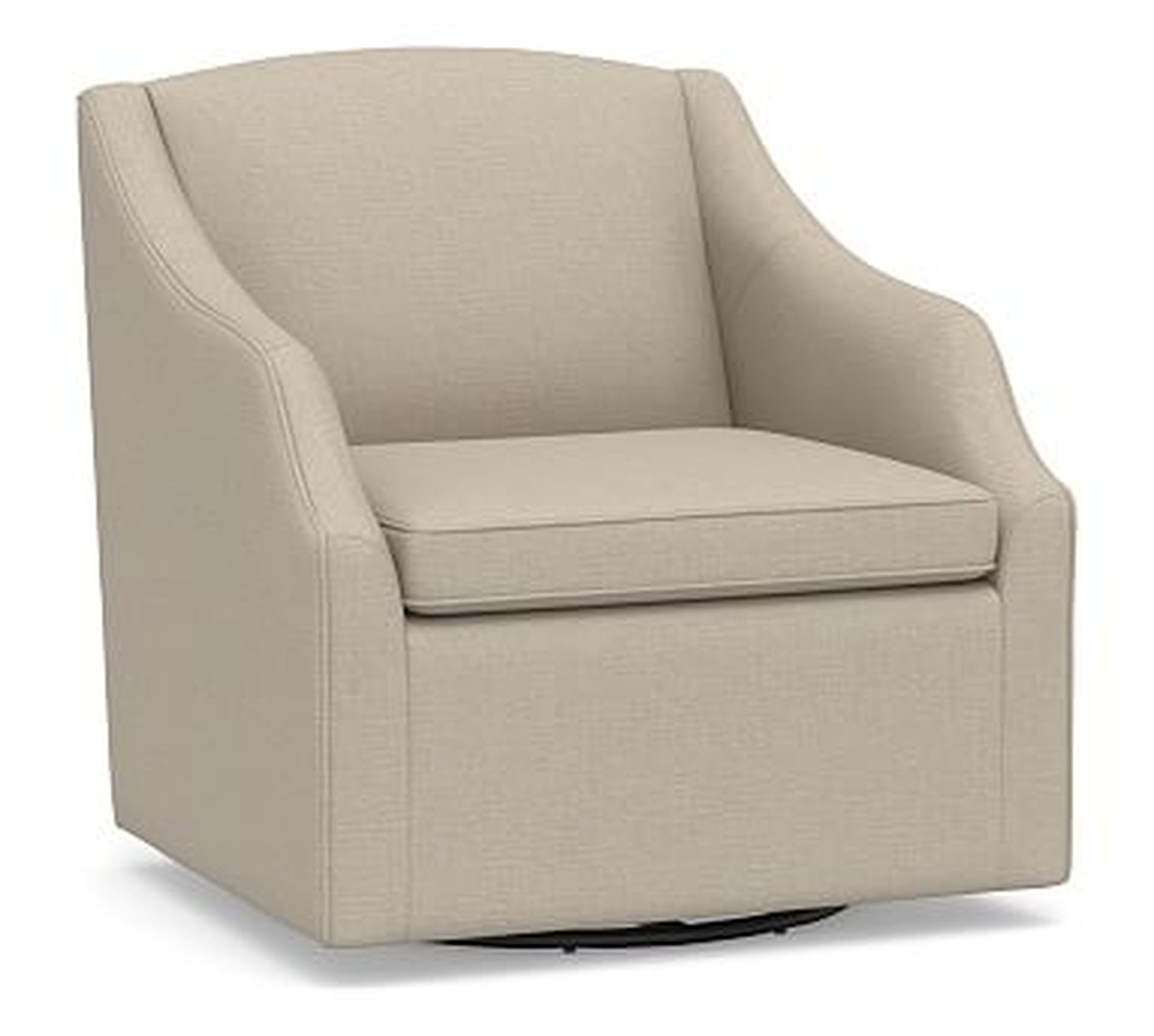 SoMa Emma Upholstered Swivel Armchair, Polyester Wrapped Cushions, Brushed Crossweave Natural - Pottery Barn