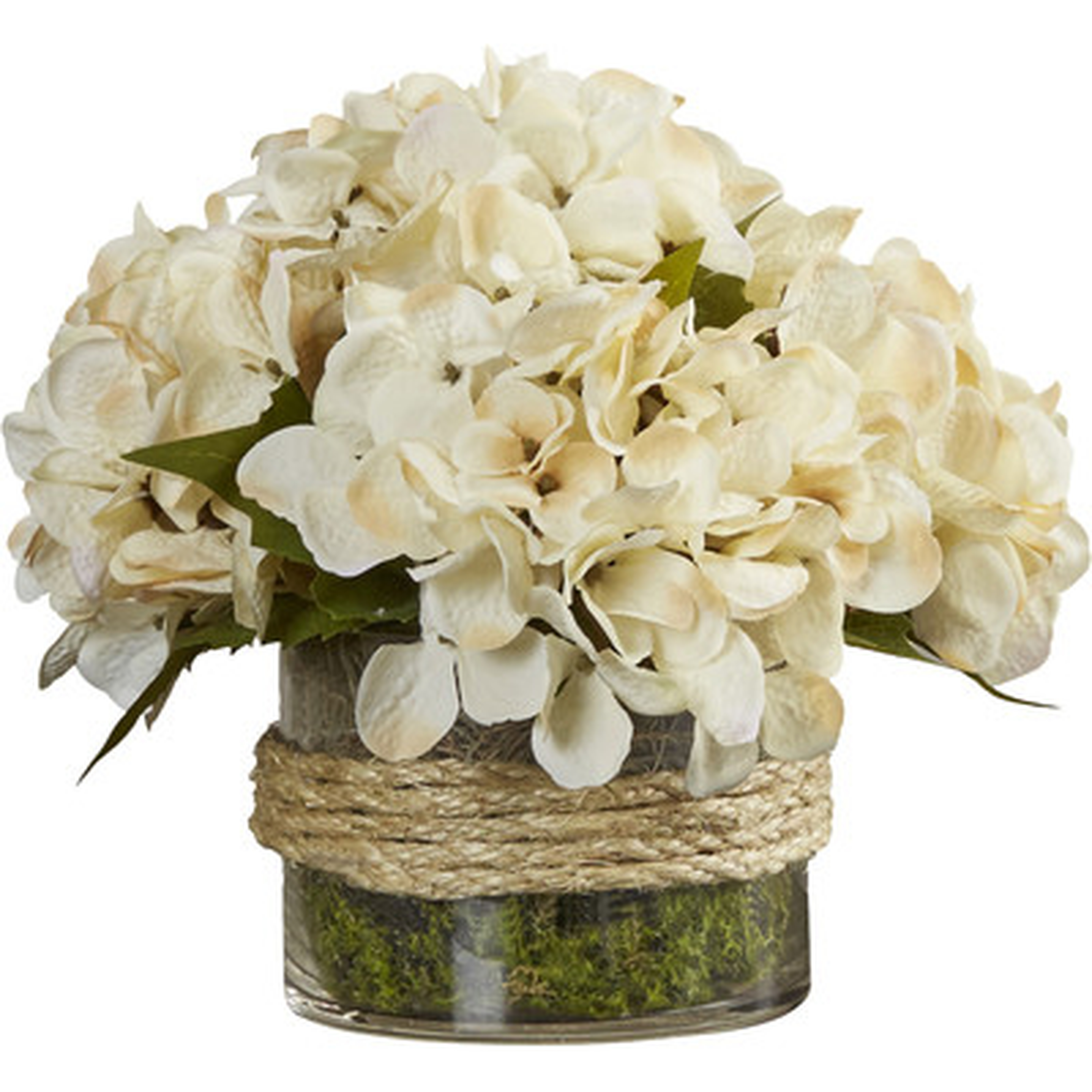 Hydrangea Floral Arrangement in Rope Glass Vase - Birch Lane