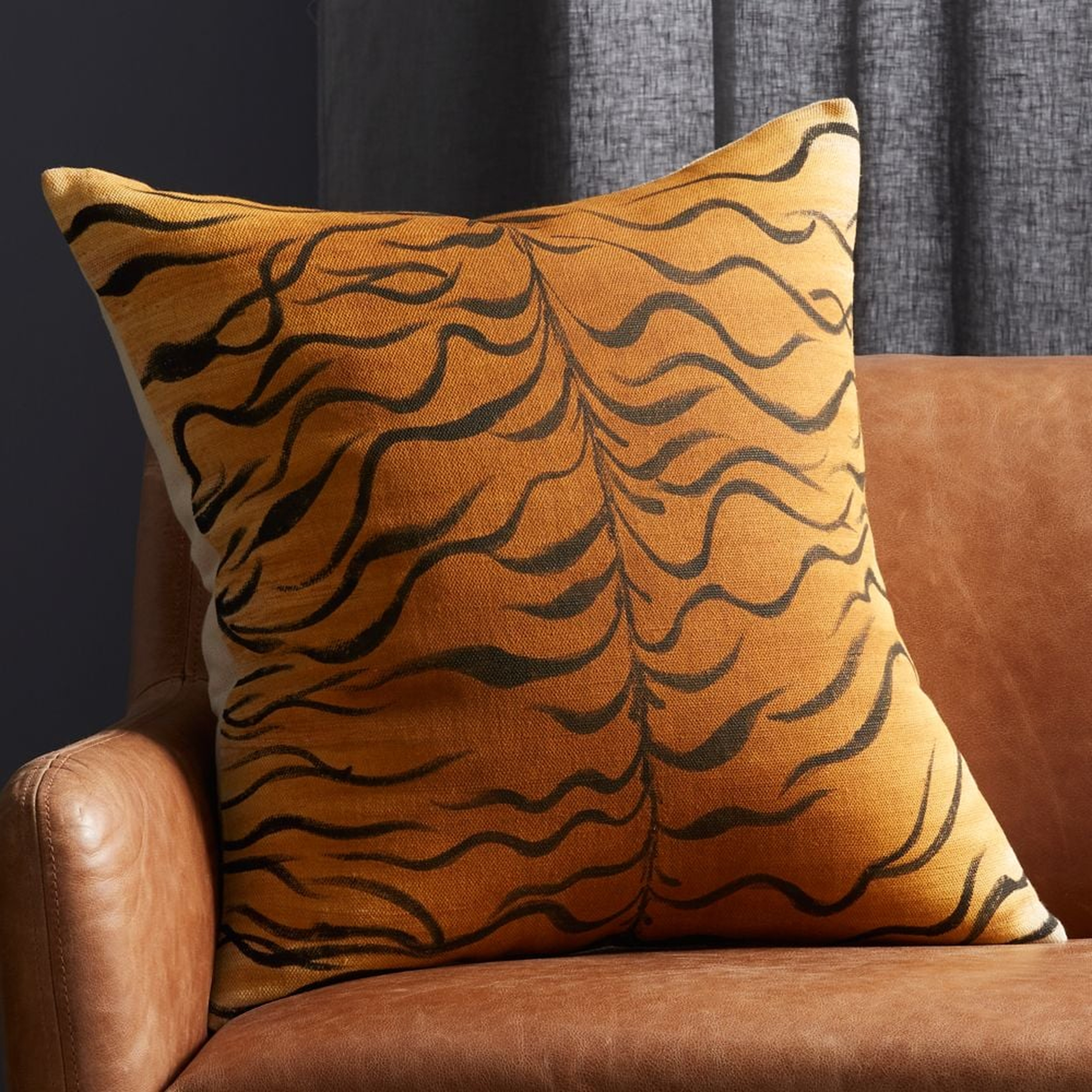 23" Handpainted Tiger Print Pillow with Feather-Down Insert - CB2