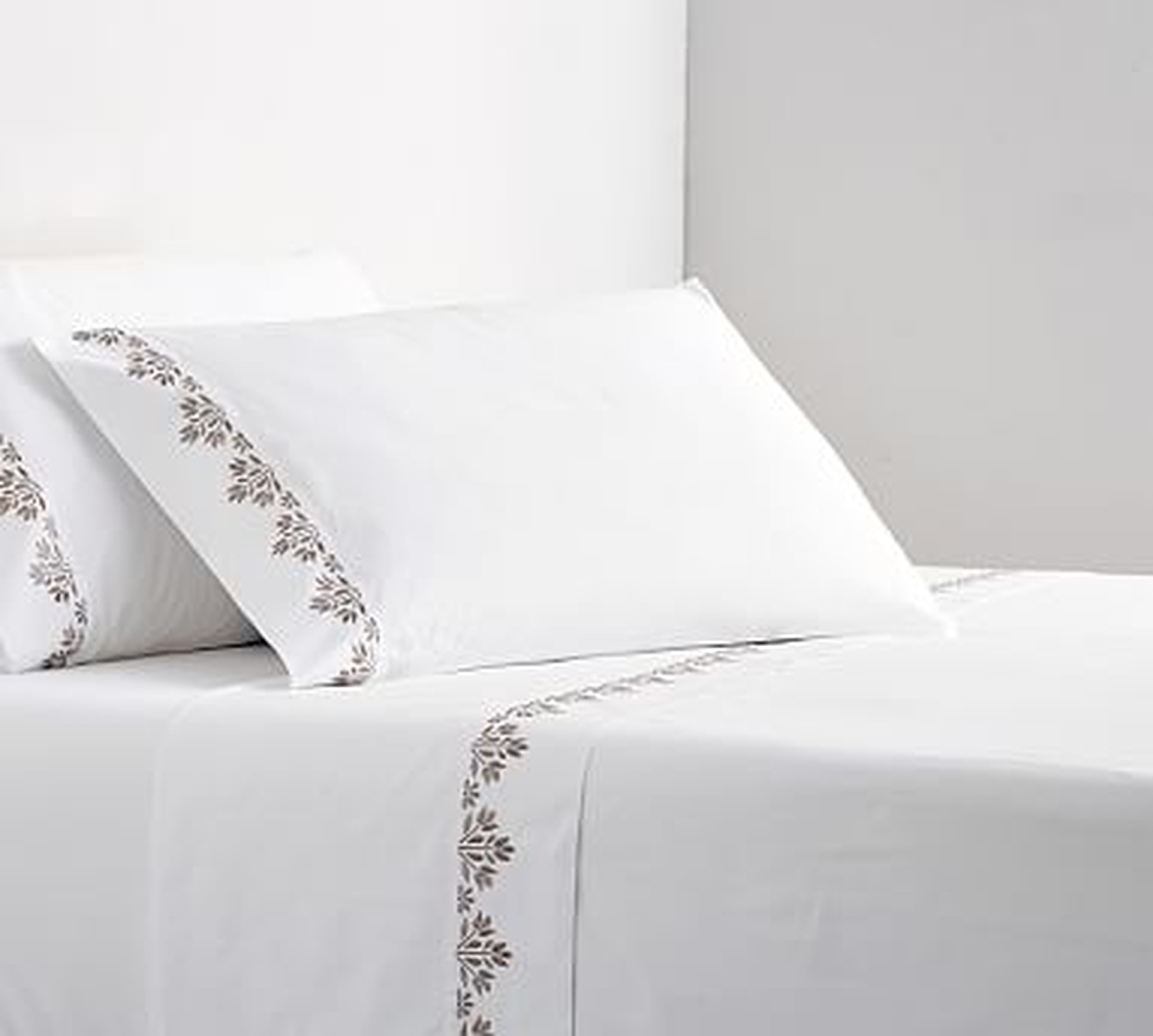 Blossom Embroidered Organic Sheet Set, Twin XL, Simply Taupe - Pottery Barn