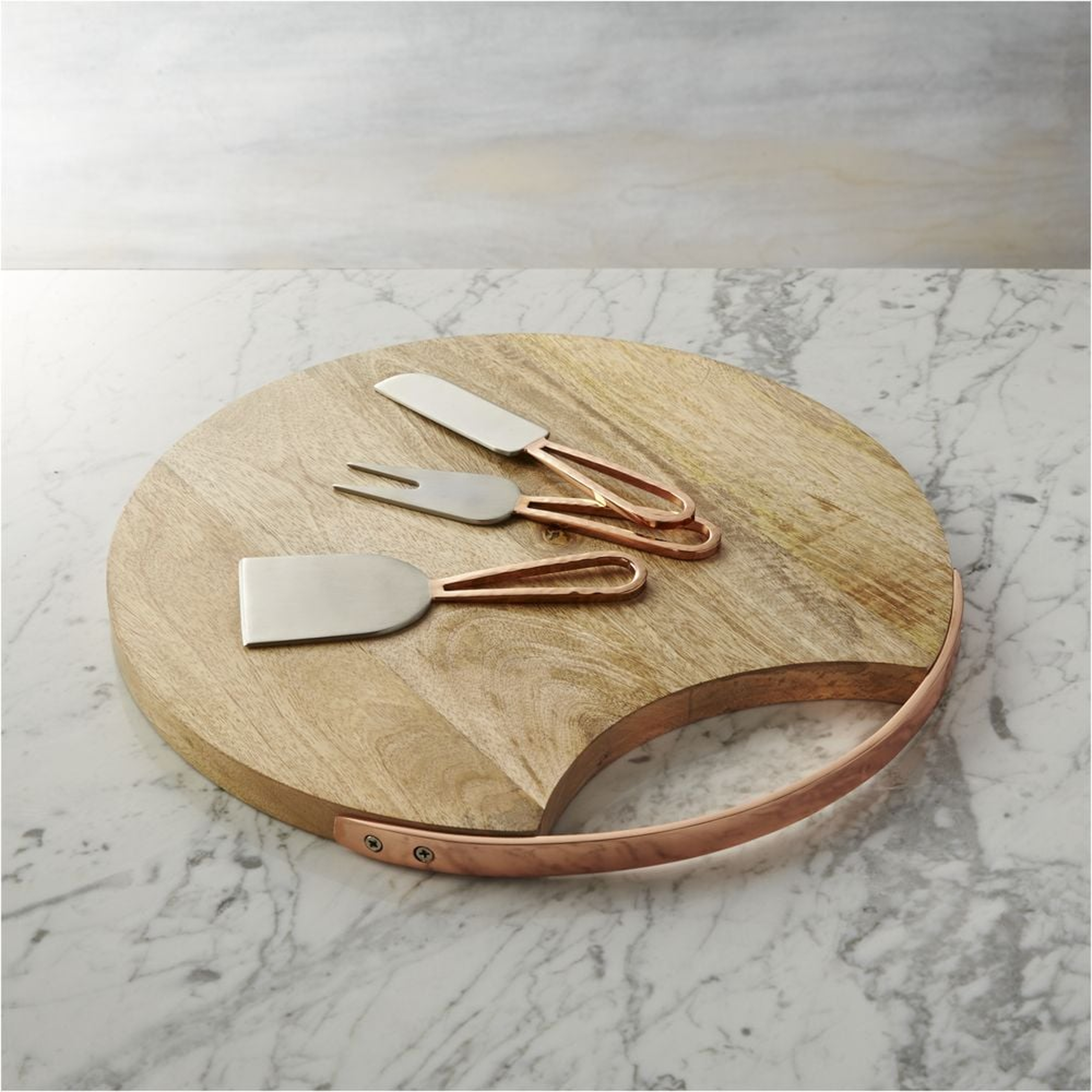 Beck Cheese Board and 3 Copper Cheese Knives Set - Crate and Barrel