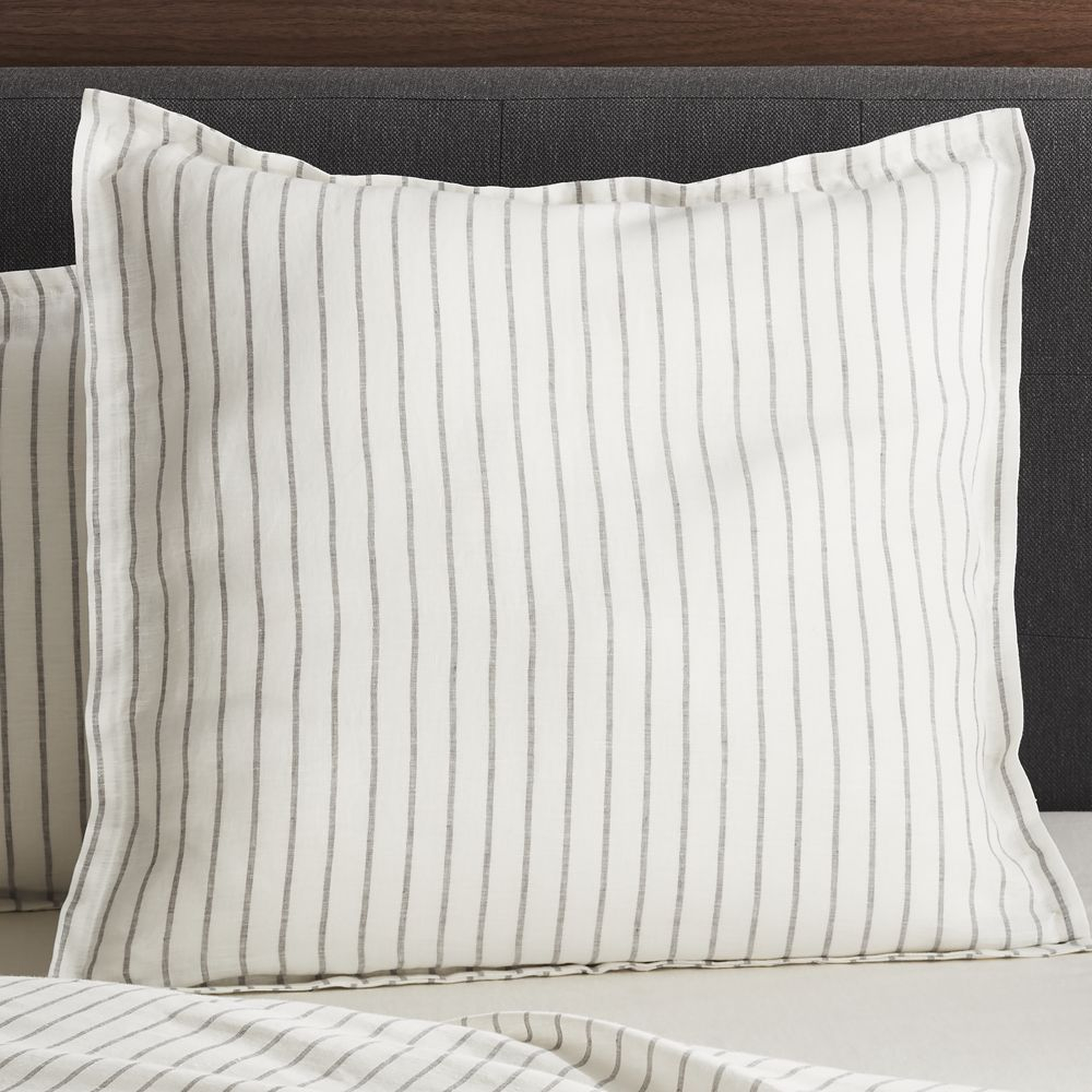 Pure Linen Wide Stripe Warm White Euro Pillow Sham - Crate and Barrel