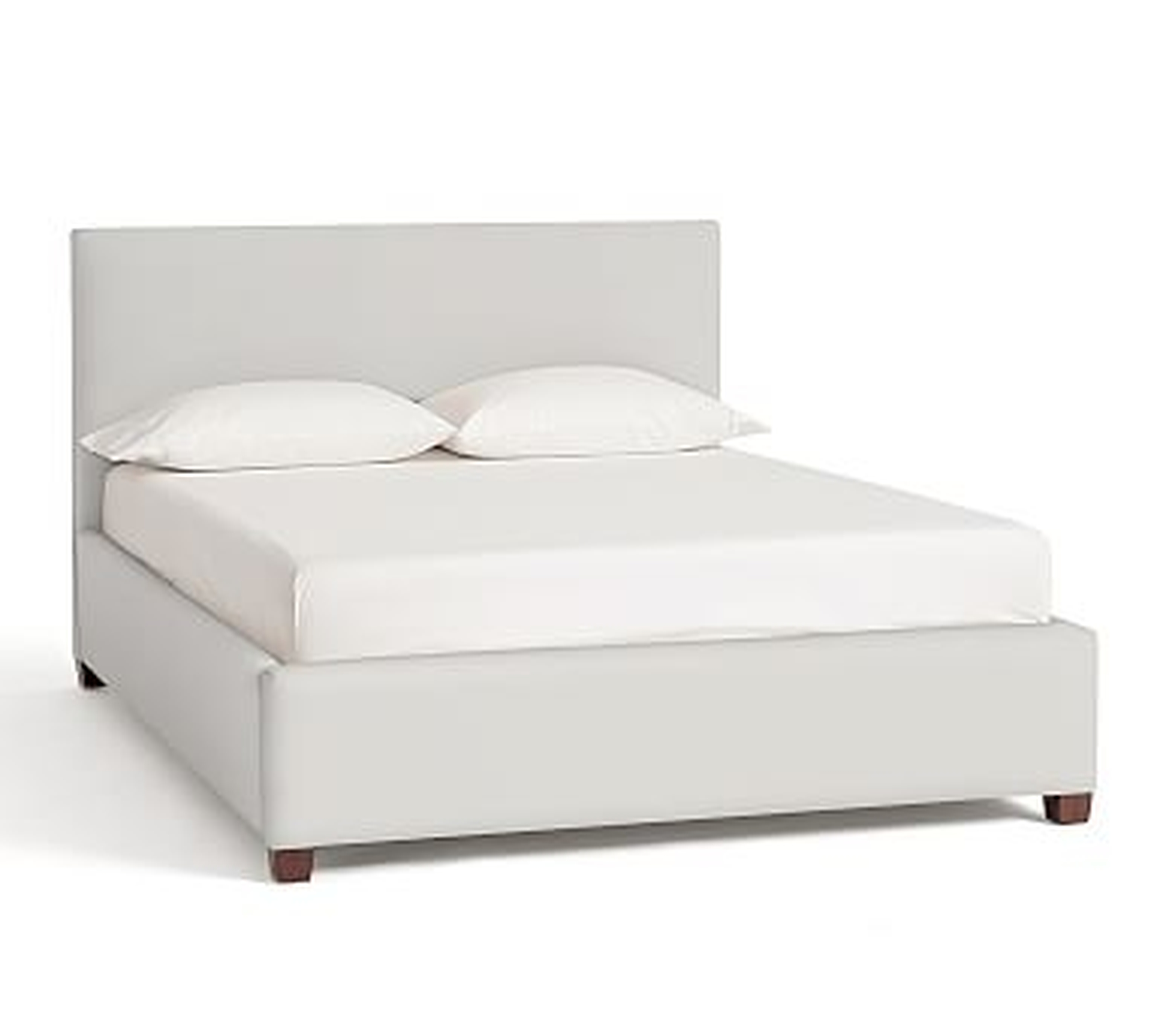 Raleigh Square Upholstered Bed without Nailheads, King, Low Headboard 43.5"h, Sunbrella(R) Performance Slub Tweed White - Pottery Barn
