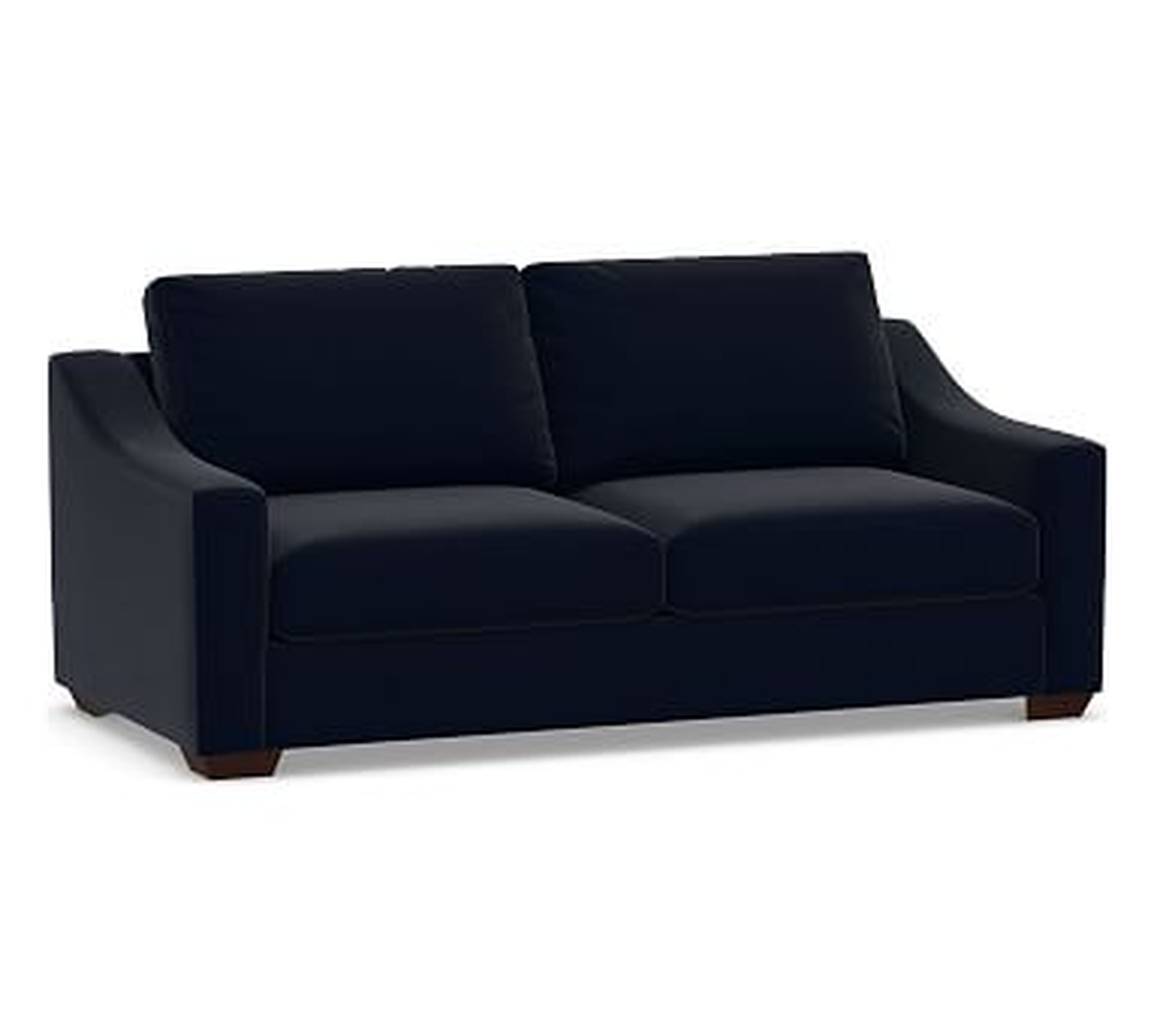 Big Sur Slope Arm Upholstered Sofa 82", Down Blend Wrapped Cushions, Performance Plush Velvet Navy - Pottery Barn