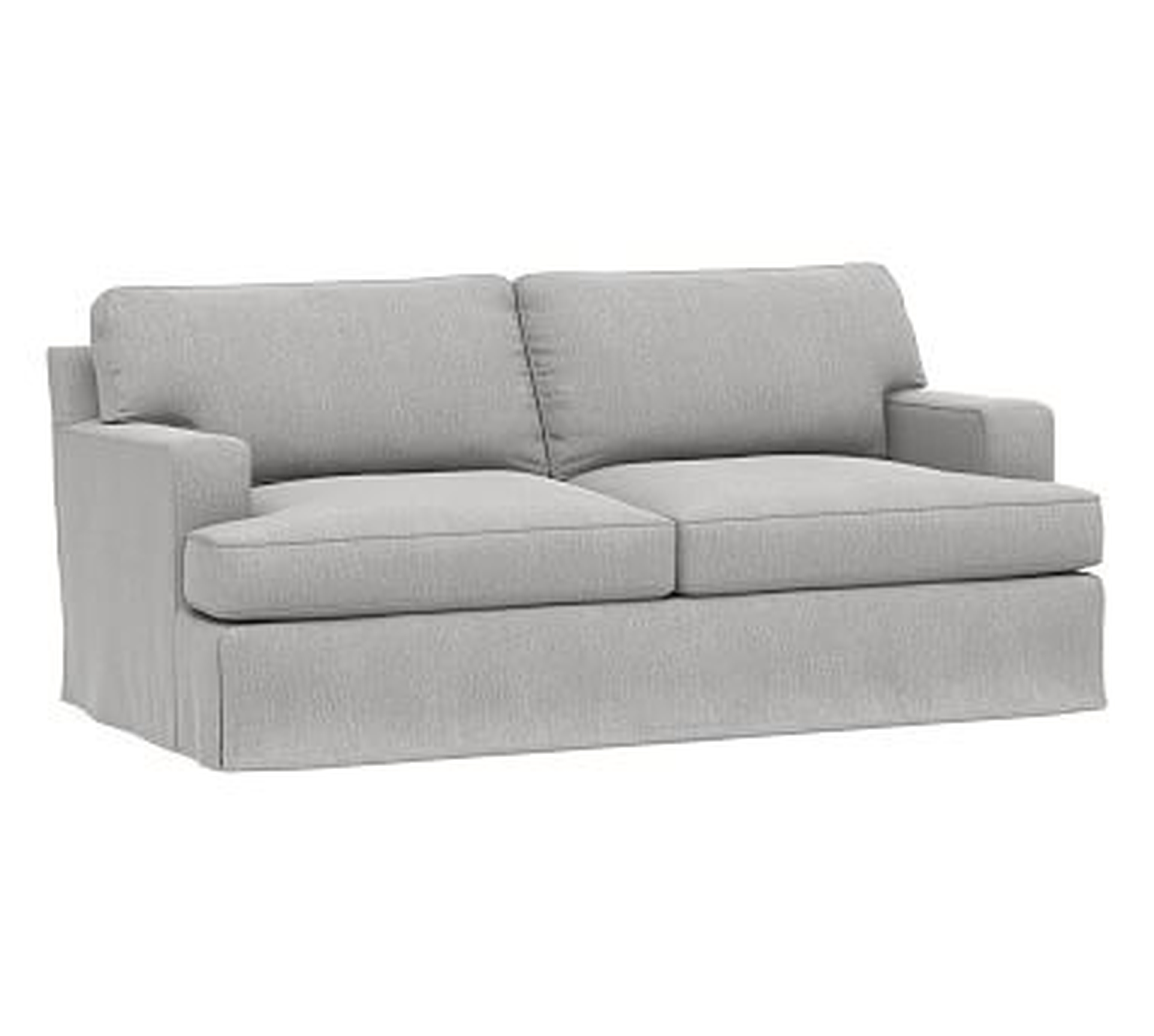Townsend Square Arm Slipcovered Loveseat 78", Polyester Wrapped Cushions, Sunbrella(R) Performance Chenille Fog - Pottery Barn