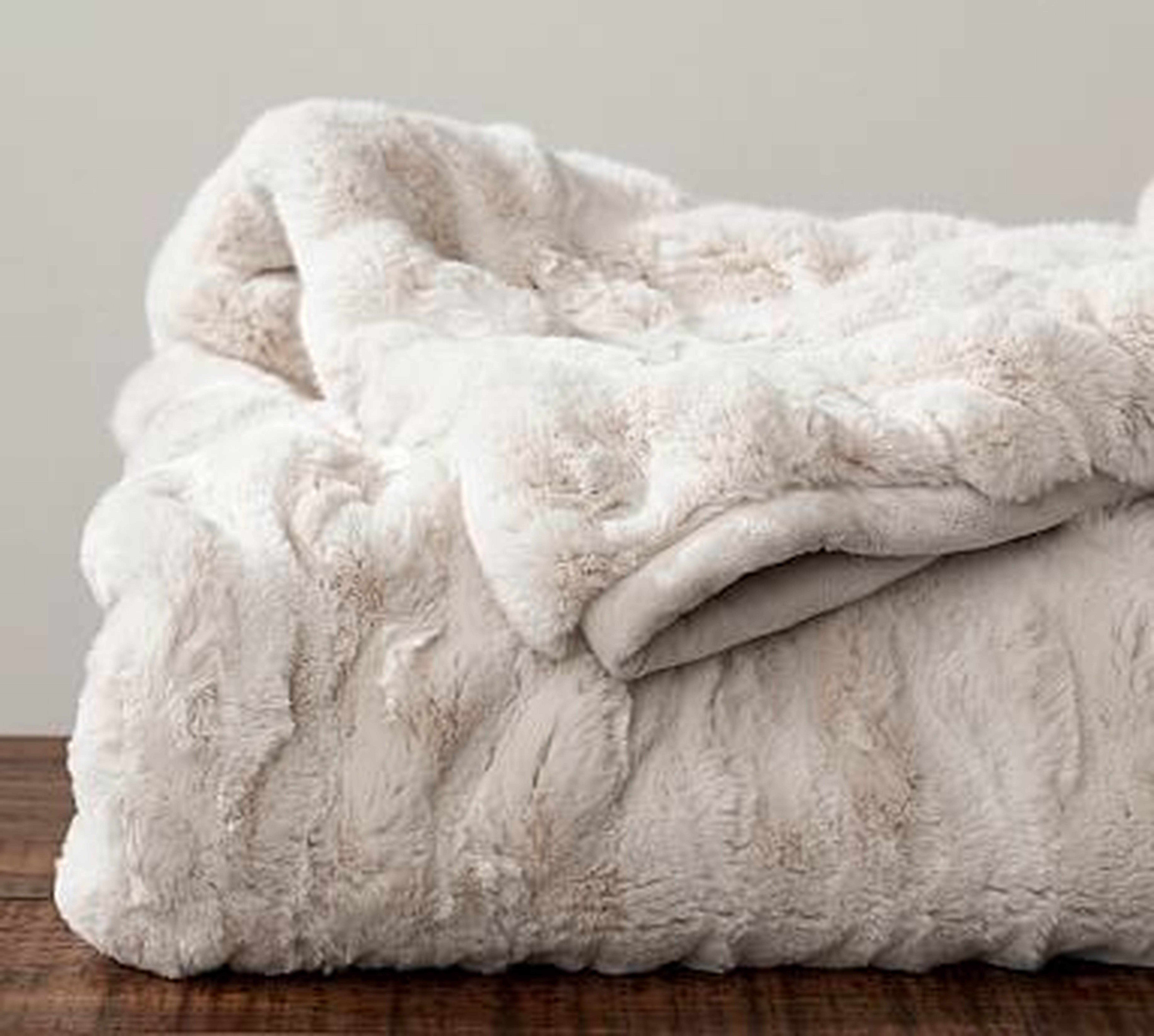 Faux Fur Oversized Throw, 60 x 80", Ruched Ivory - Pottery Barn