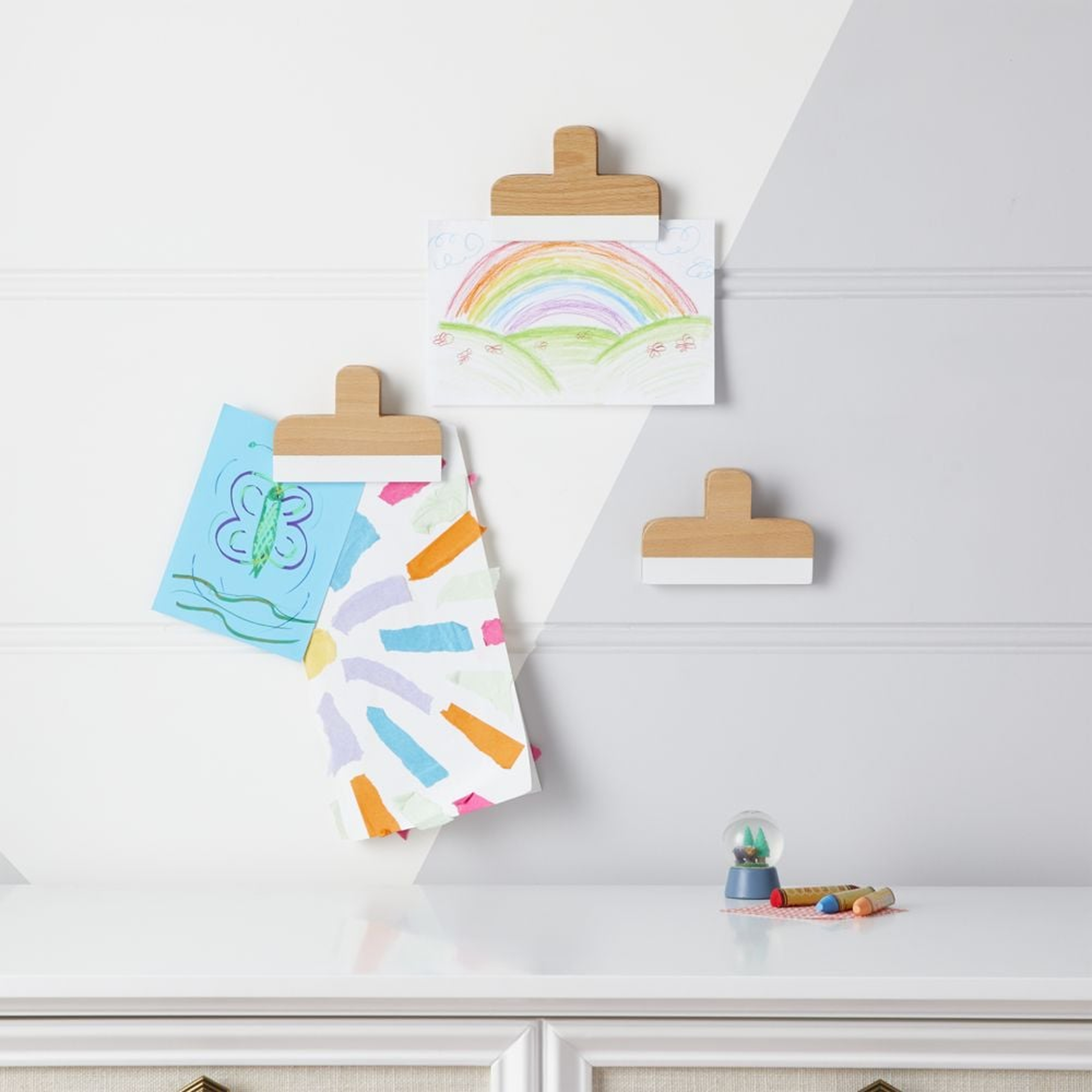 White Wooden Wall Art Clips, Set of 3 - Crate & Kids