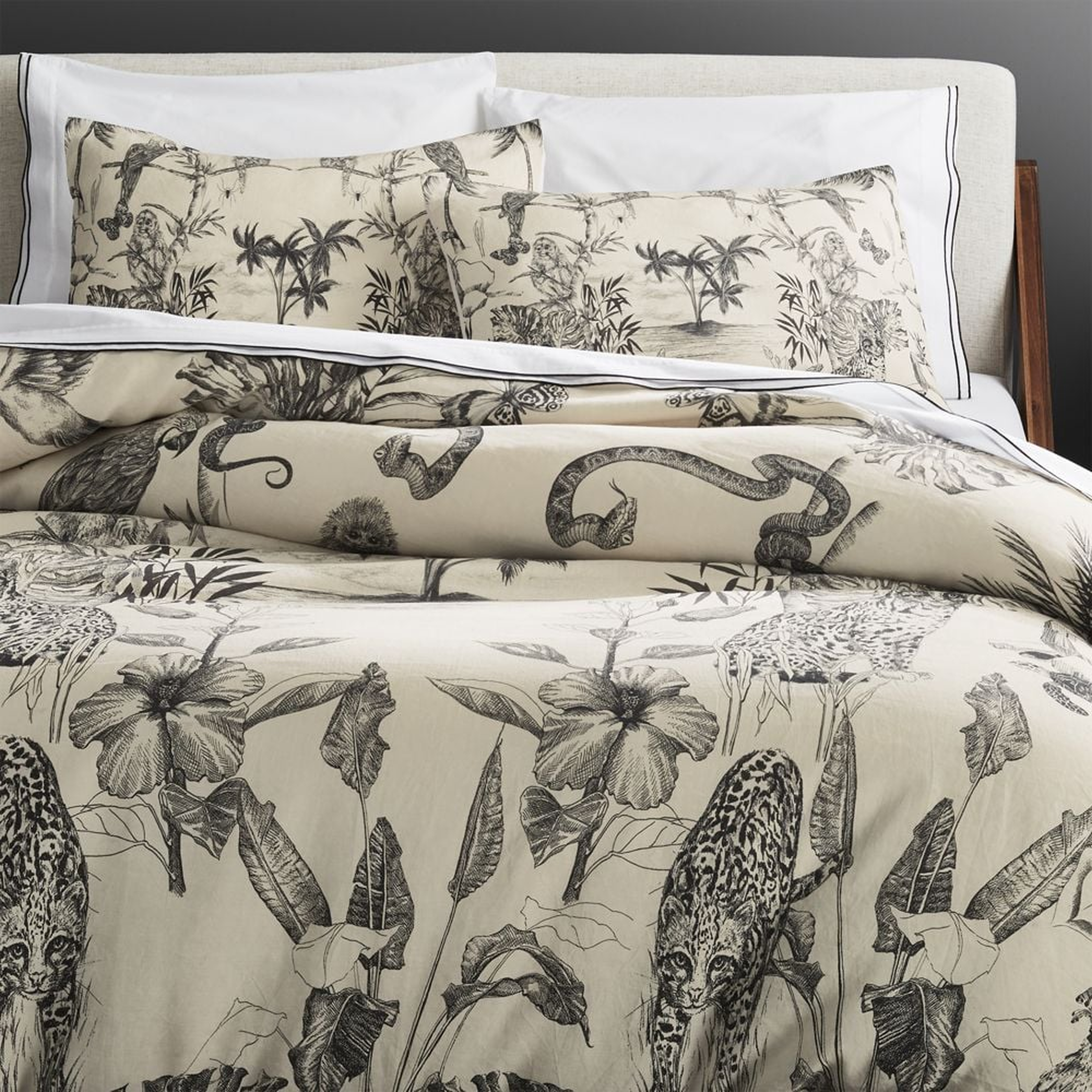 Midnight Jungle Linen King Duvet Cover - CB2