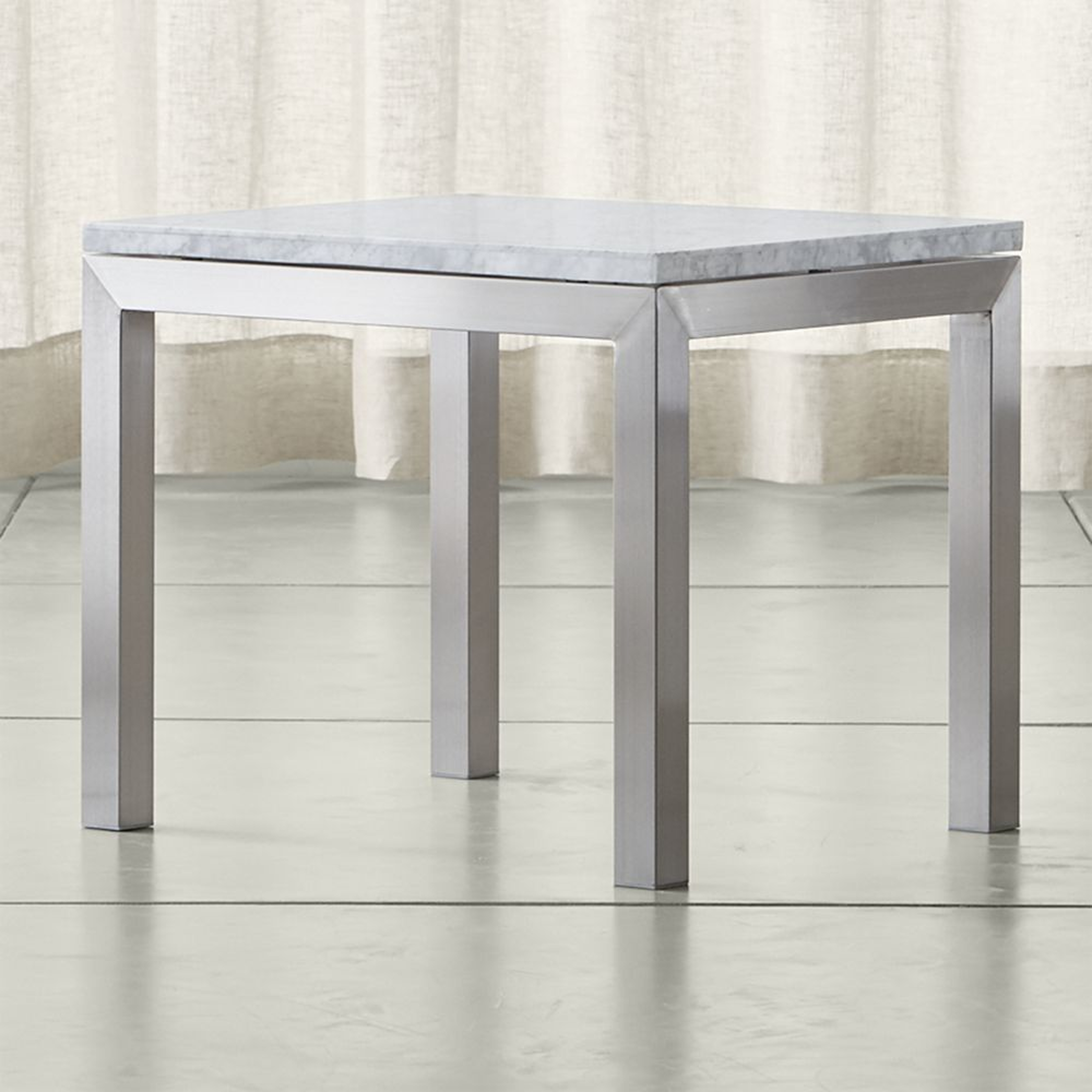 Parsons White Marble Top/ Stainless Steel Base 20x24 End Table - Crate and Barrel