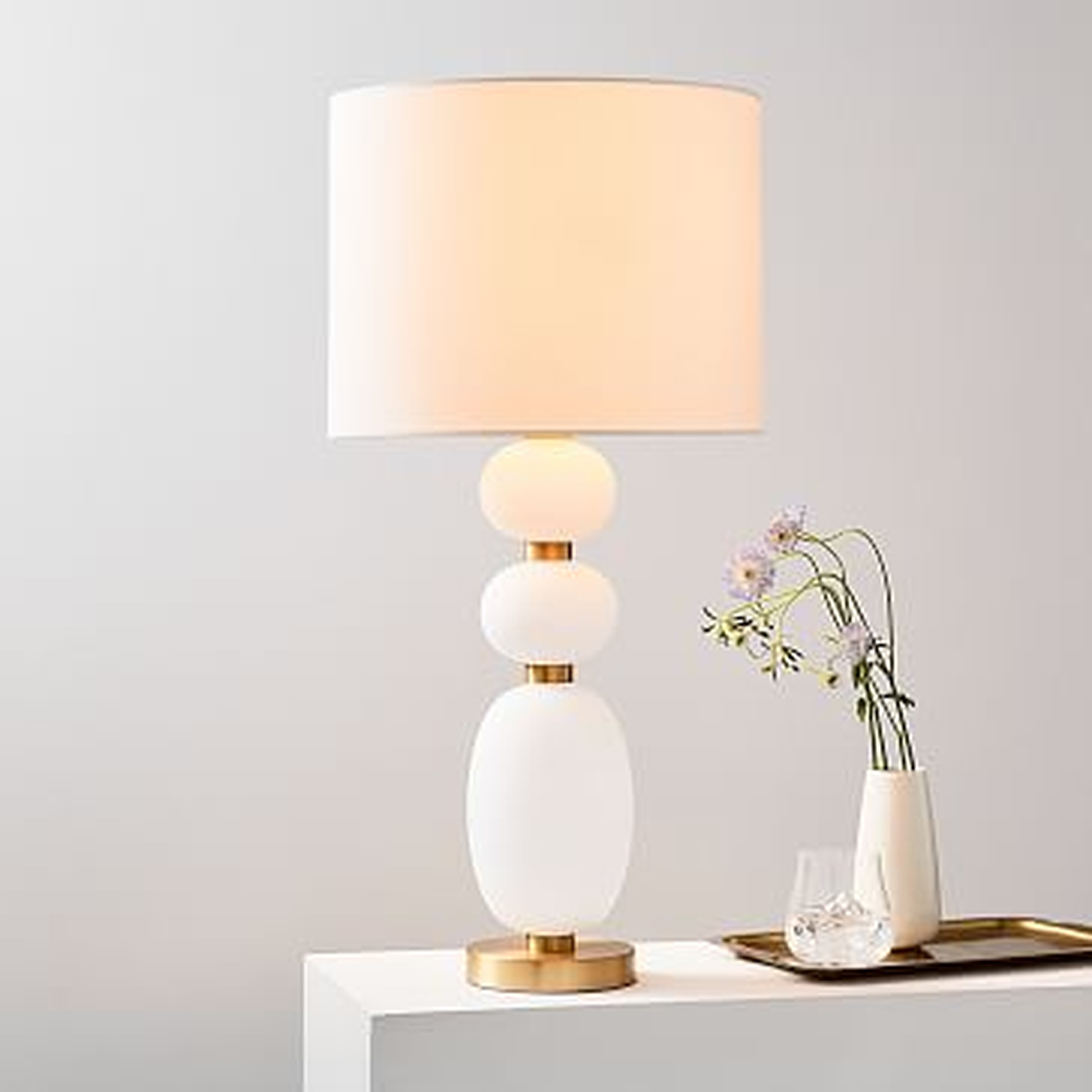 Lilah Table Lamp, Large, White Linen, Milk Glass - West Elm