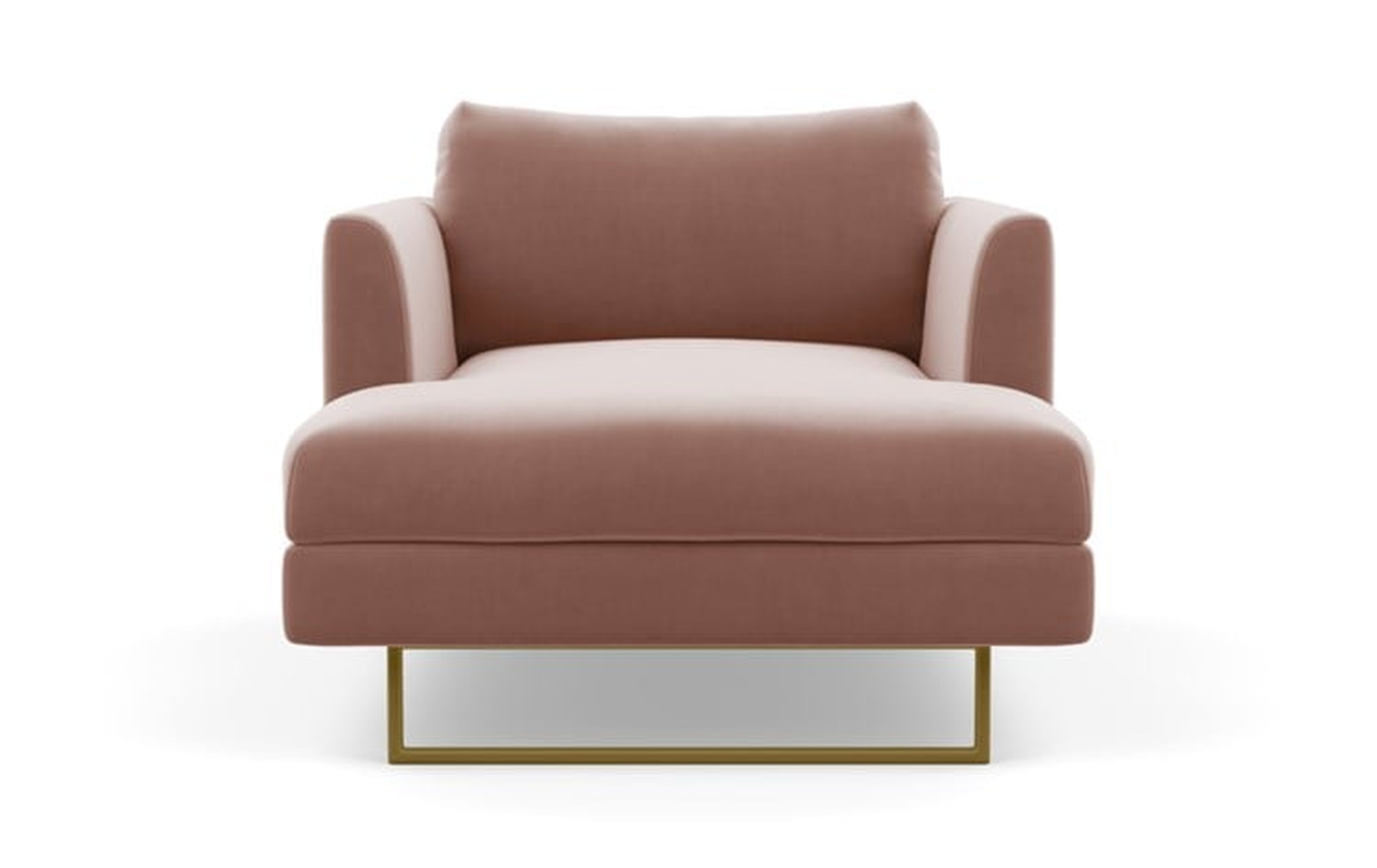 Owens Chaise Chaise Lounge with Pink Blush Fabric and Matte Brass legs - Interior Define