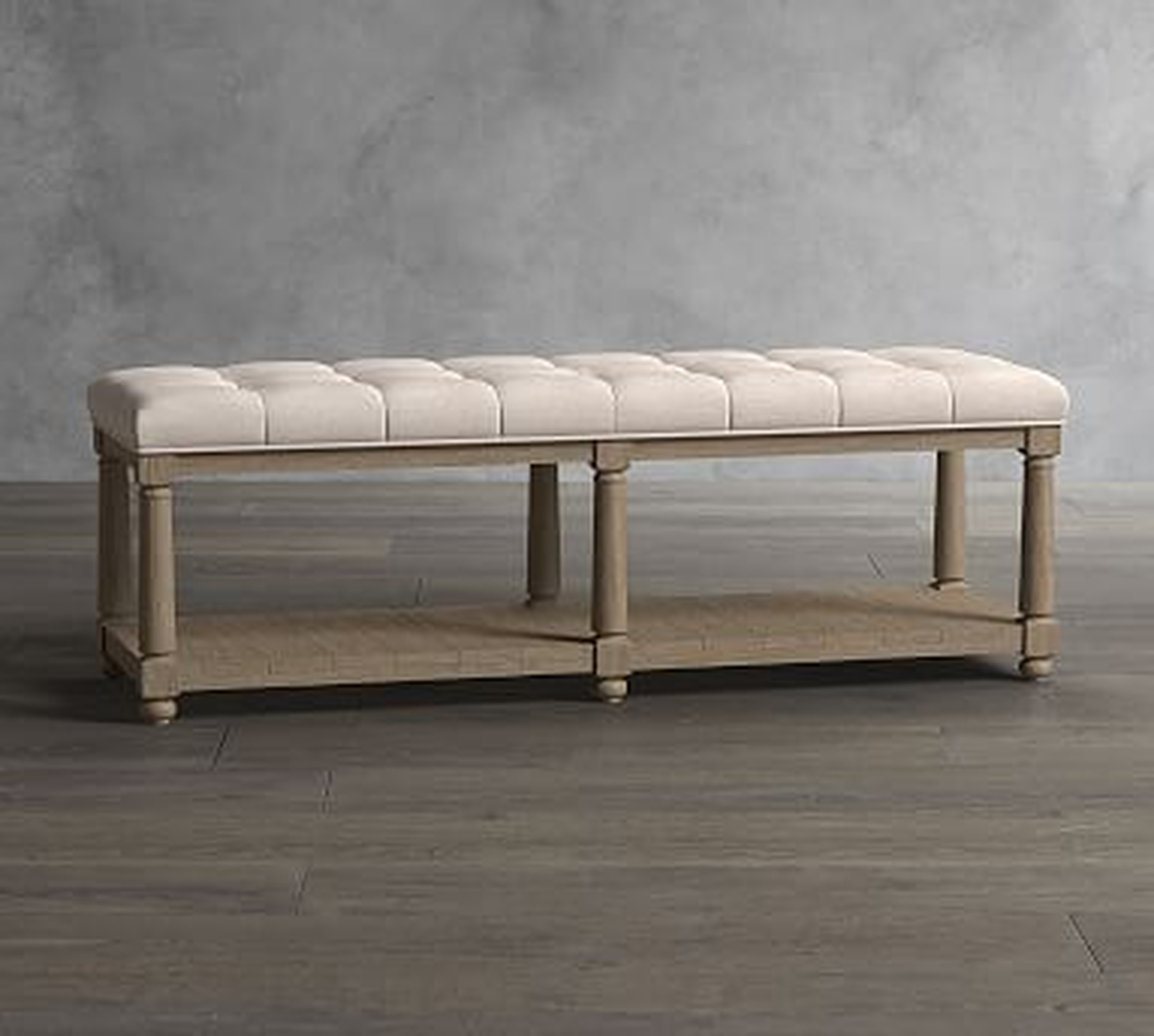 Berlin Tufted Upholstered Bench, Performance Heathered Tweed Ivory - Pottery Barn