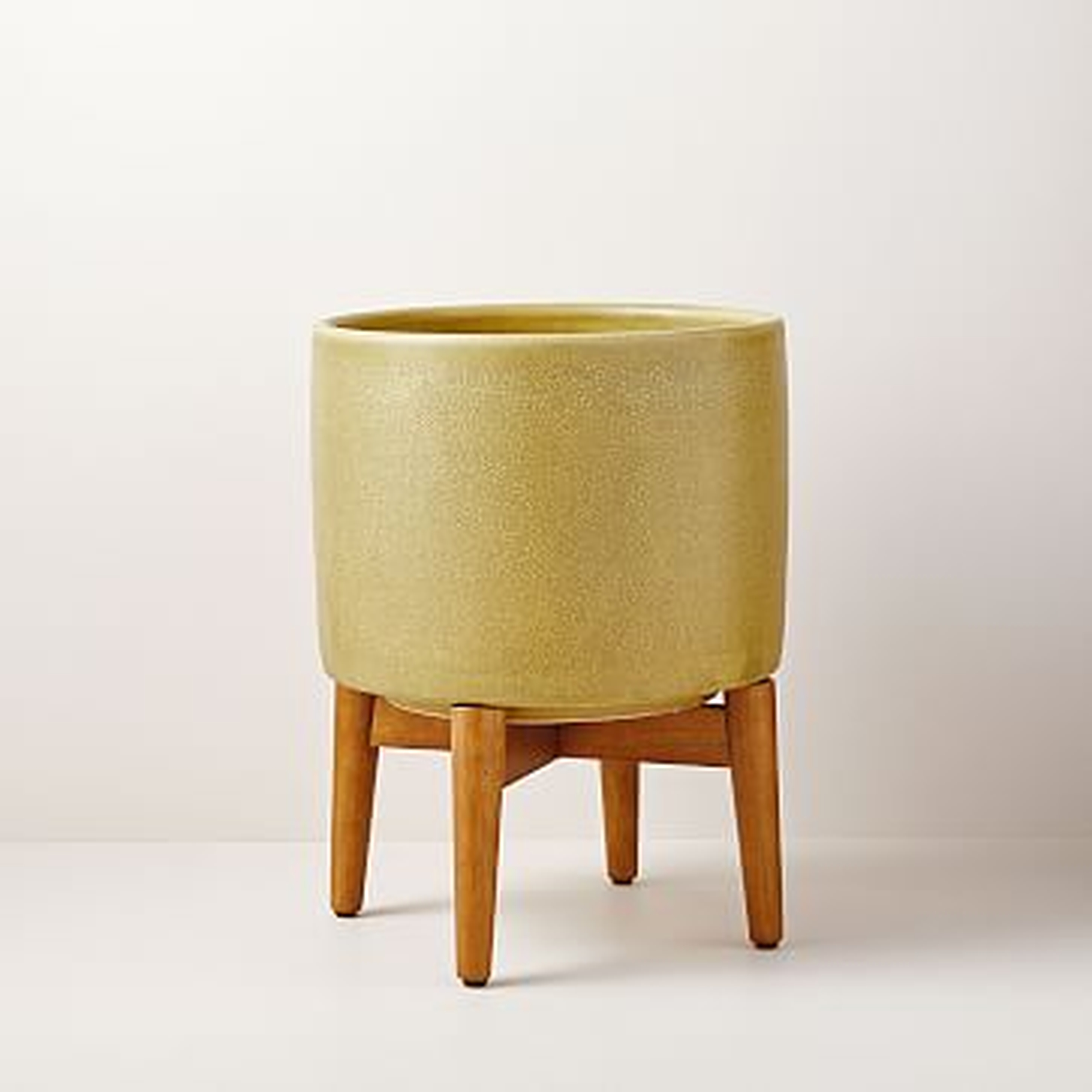 Mid-Century Turned Leg Standing Planters, Yellow Crackle, Wide - West Elm