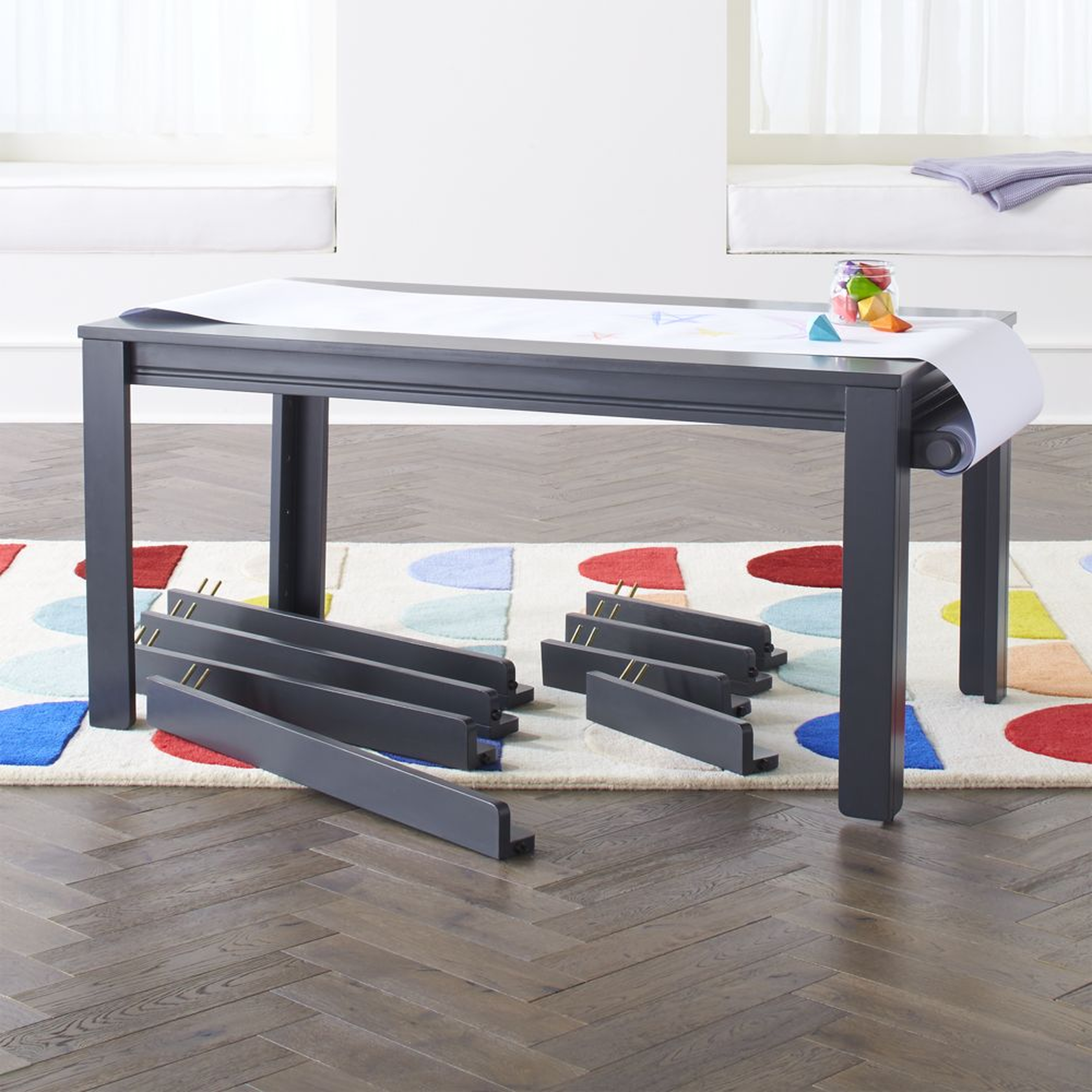 Adjustable Charcoal Wood Large Kids Table, Leg Set and Paper Roll - Crate and Barrel