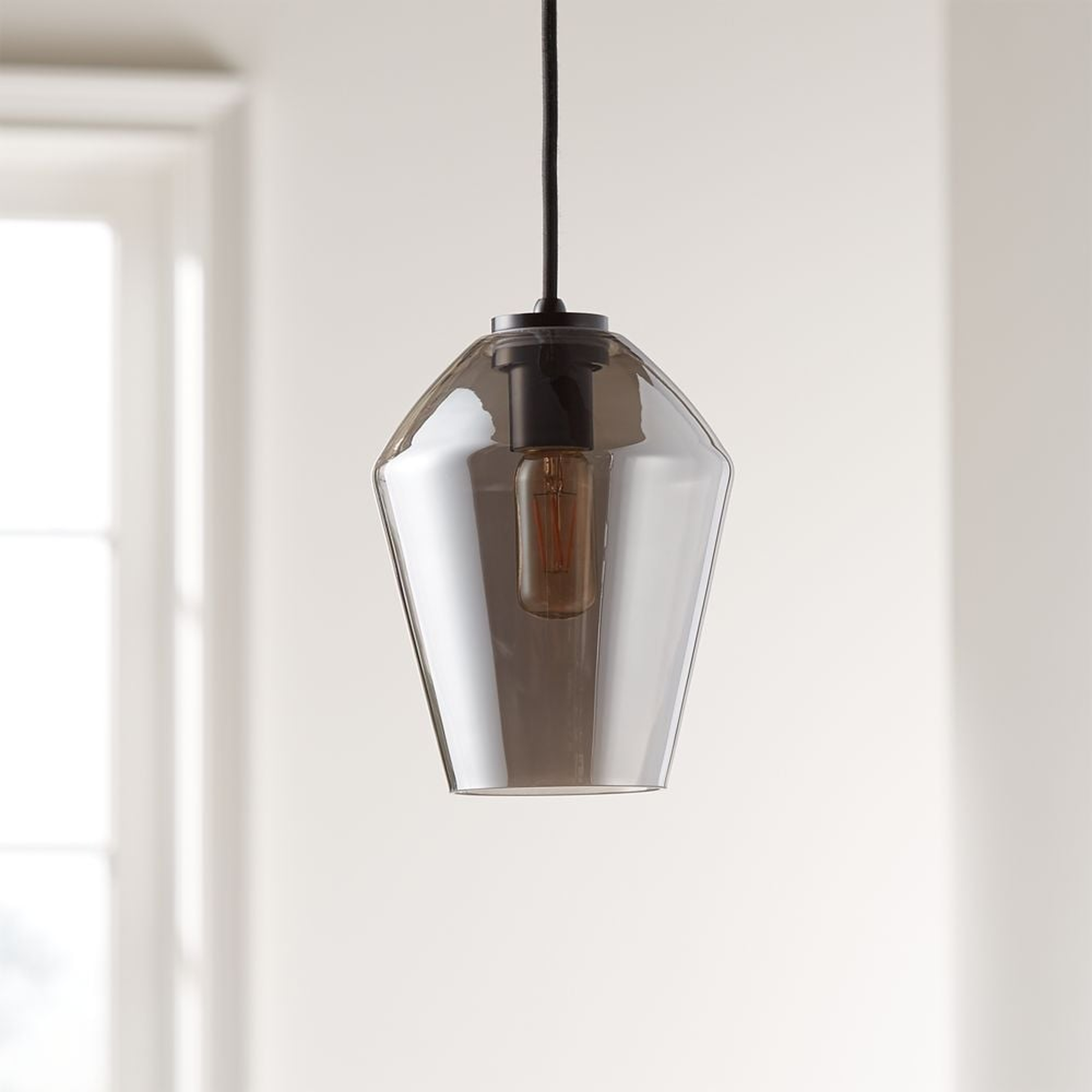 Arren Black Single Pendant Light with Silver Angled Shade - Crate and Barrel
