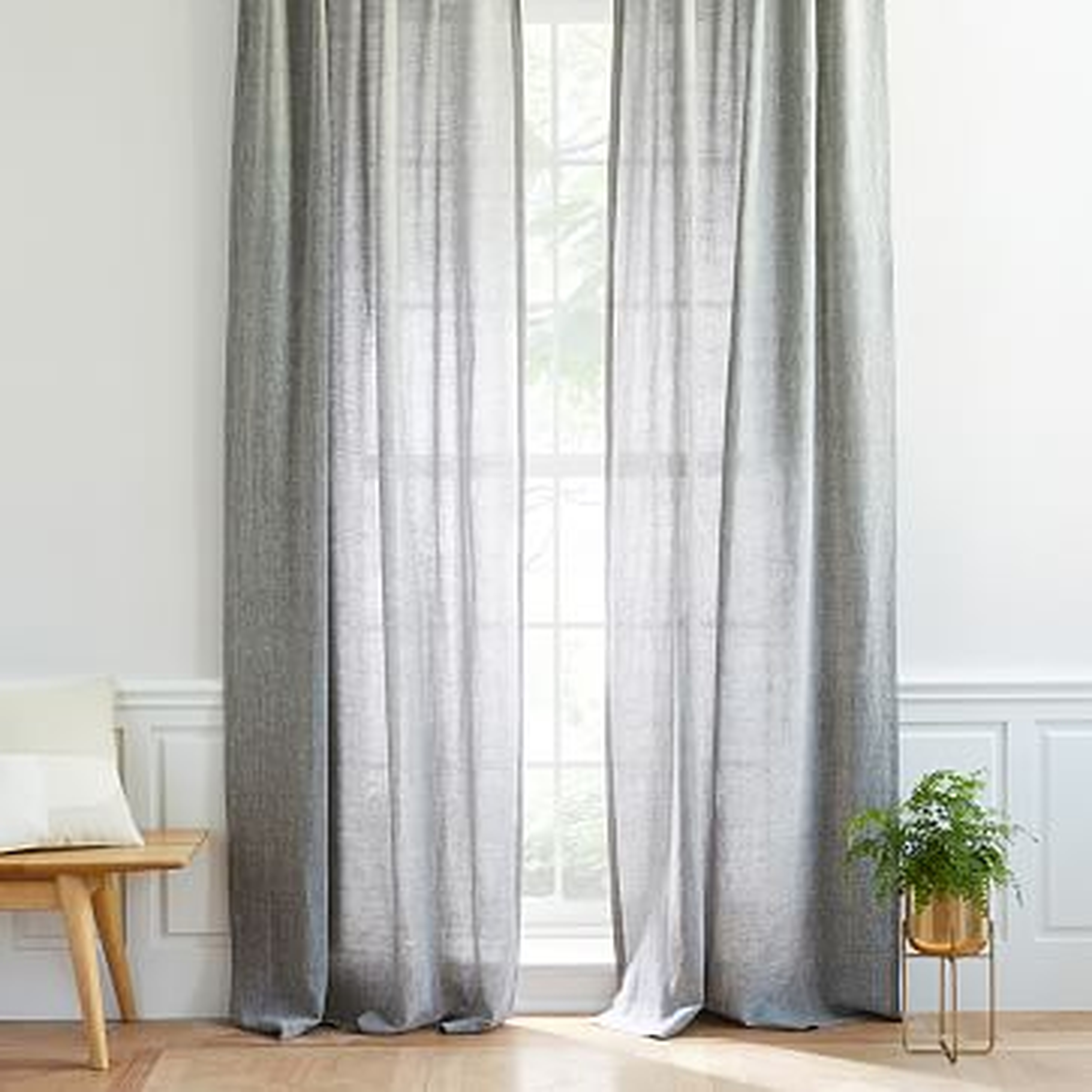 Semi-Sheer Belgian Flax Linen Melange Curtain, Blackout Lining, Slate, 48"x108" - West Elm