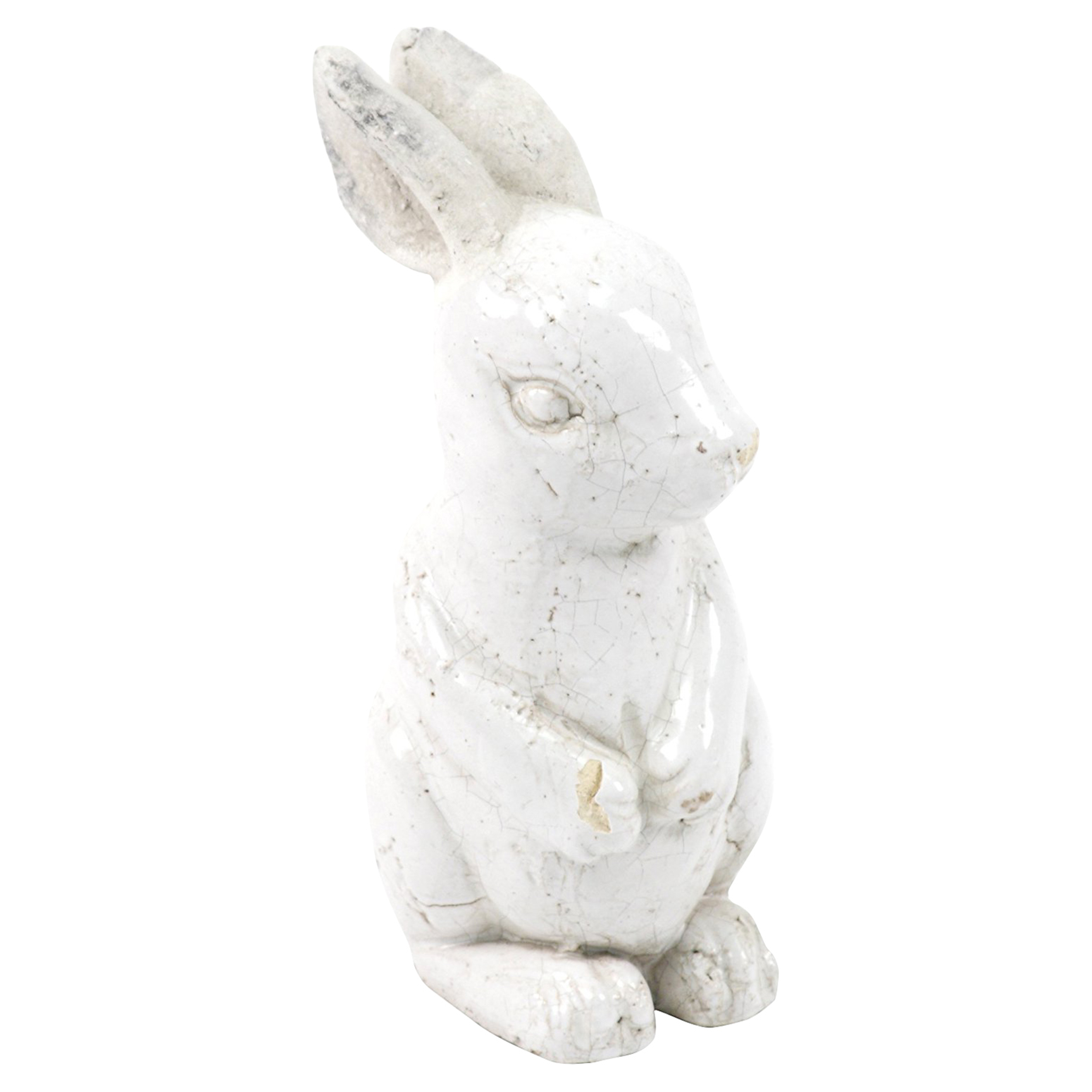 Herby Modern Classic Decorative White Stoneware Pottery Rabbit - Small - Kathy Kuo Home