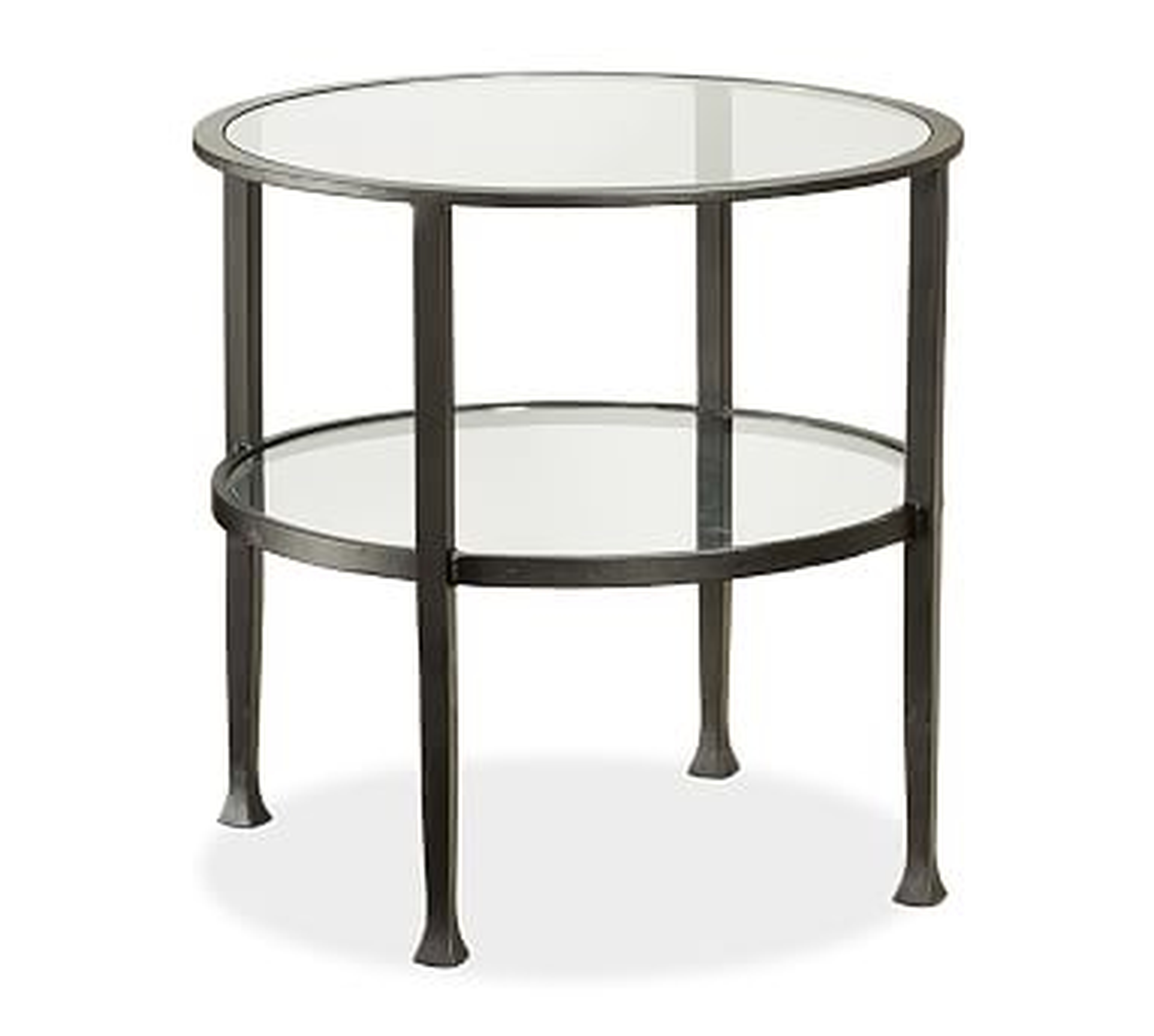 Tanner Metal & Glass Round End Table, Blackened Bronze - Pottery Barn