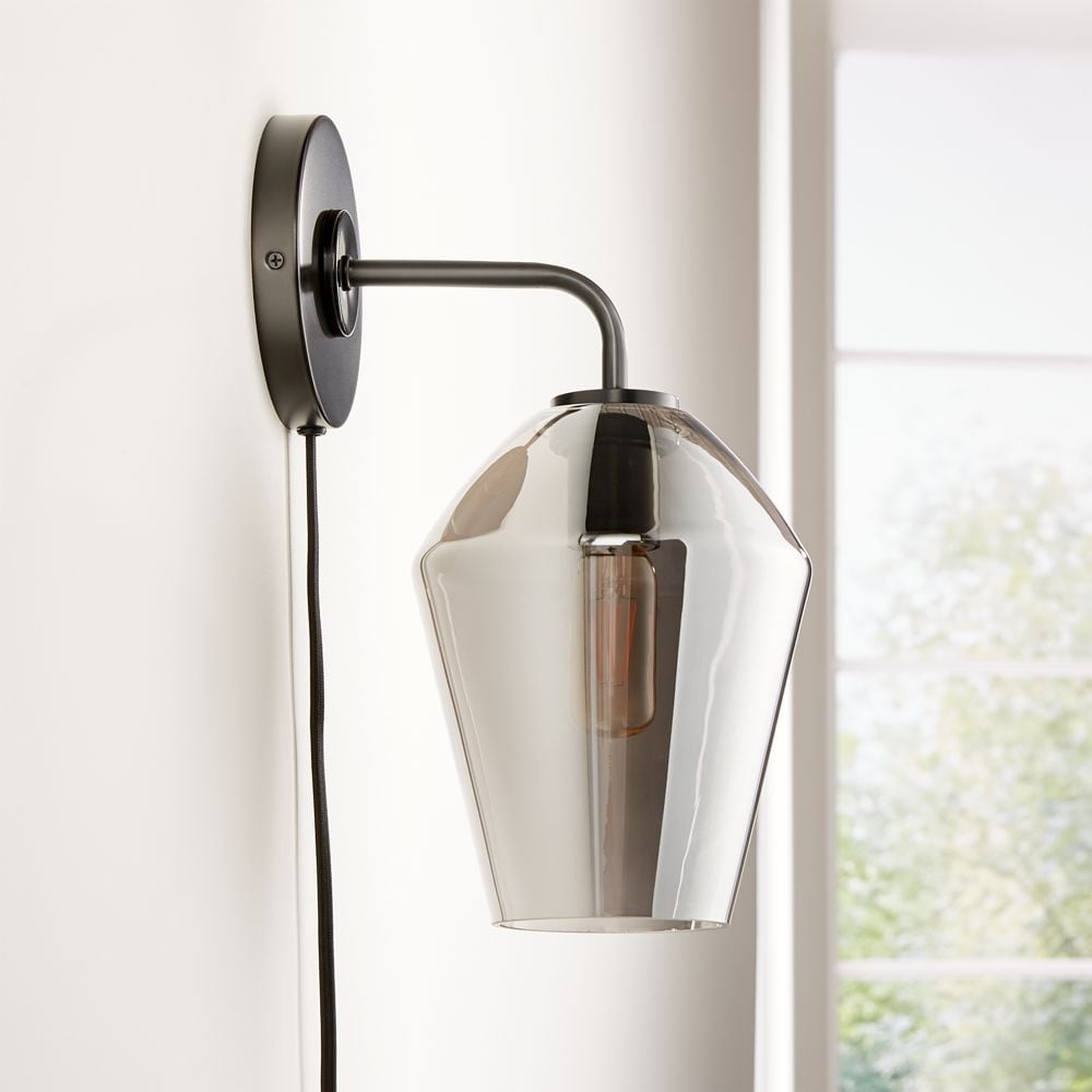 Arren Black Plug In Wall Sconce Light with Silver Angled Shade - Crate and Barrel