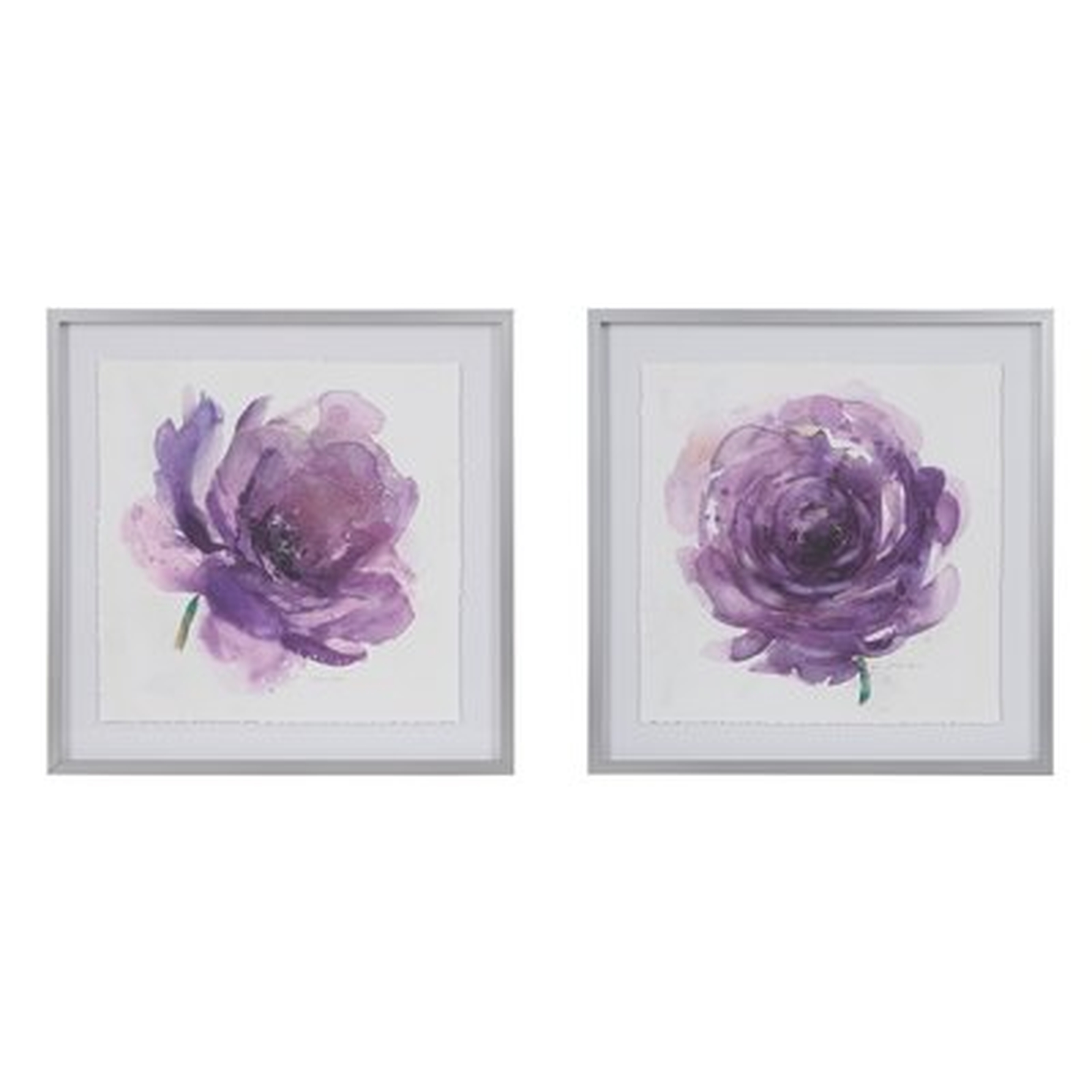 'Purple Ladies Rose' 2 Piece Framed Watercolor Painting Print Set on Paper - Wayfair