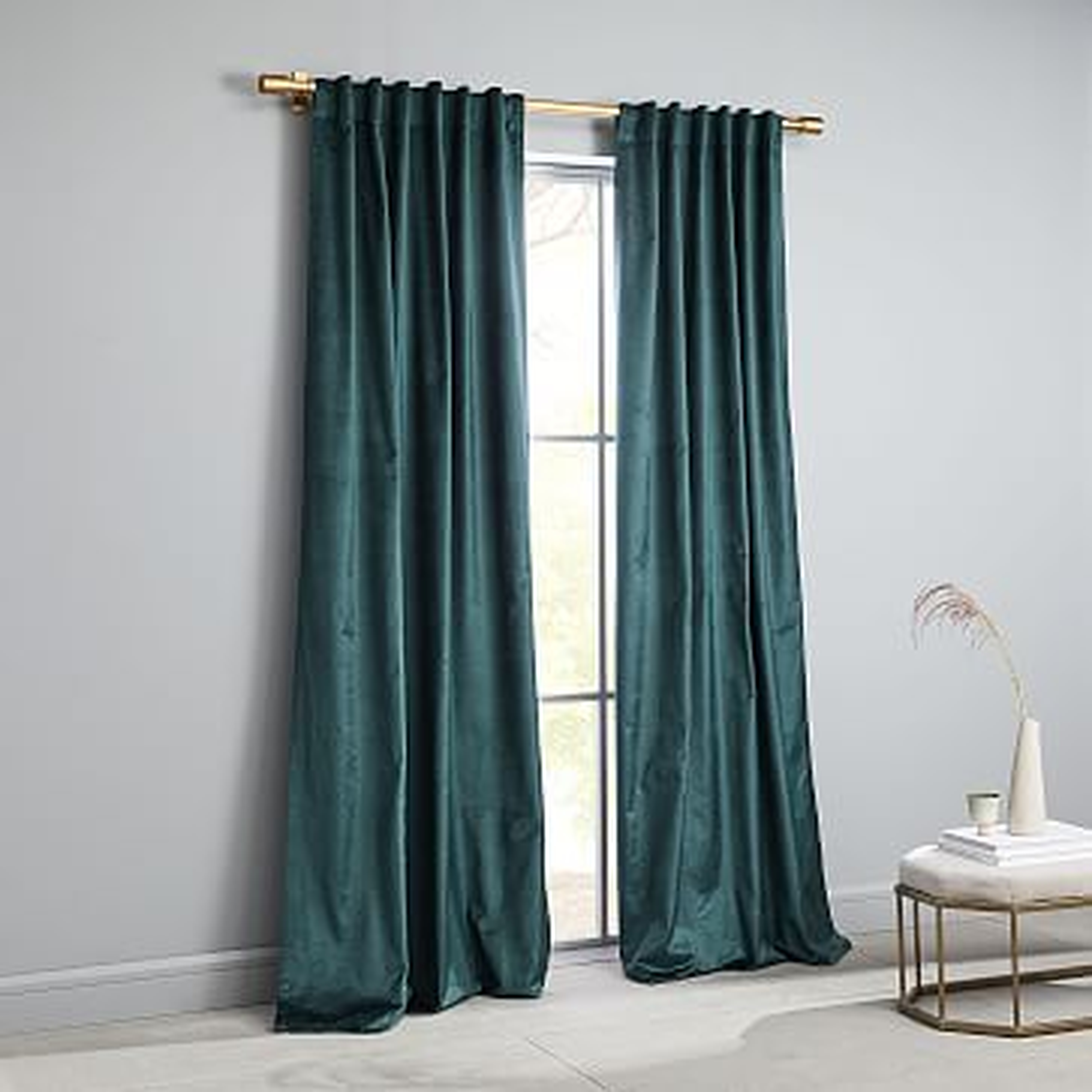 Cotton Luster Velvet Curtain, Green Gables, 48"x96" - UNLINED - West Elm