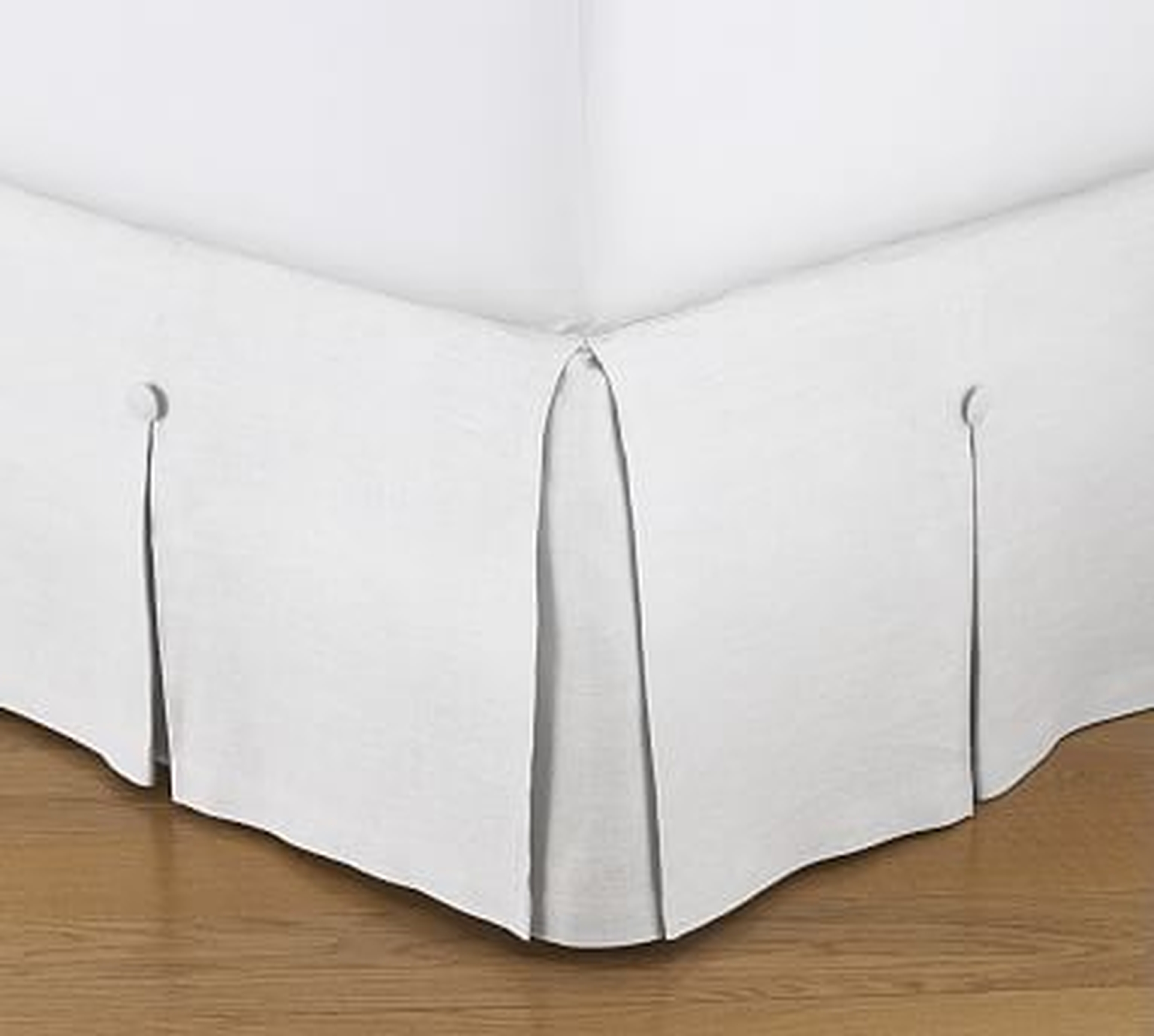 Pleated Button Bed Skirt, 14" Drop, King, Organic Cotton Twill White - Pottery Barn