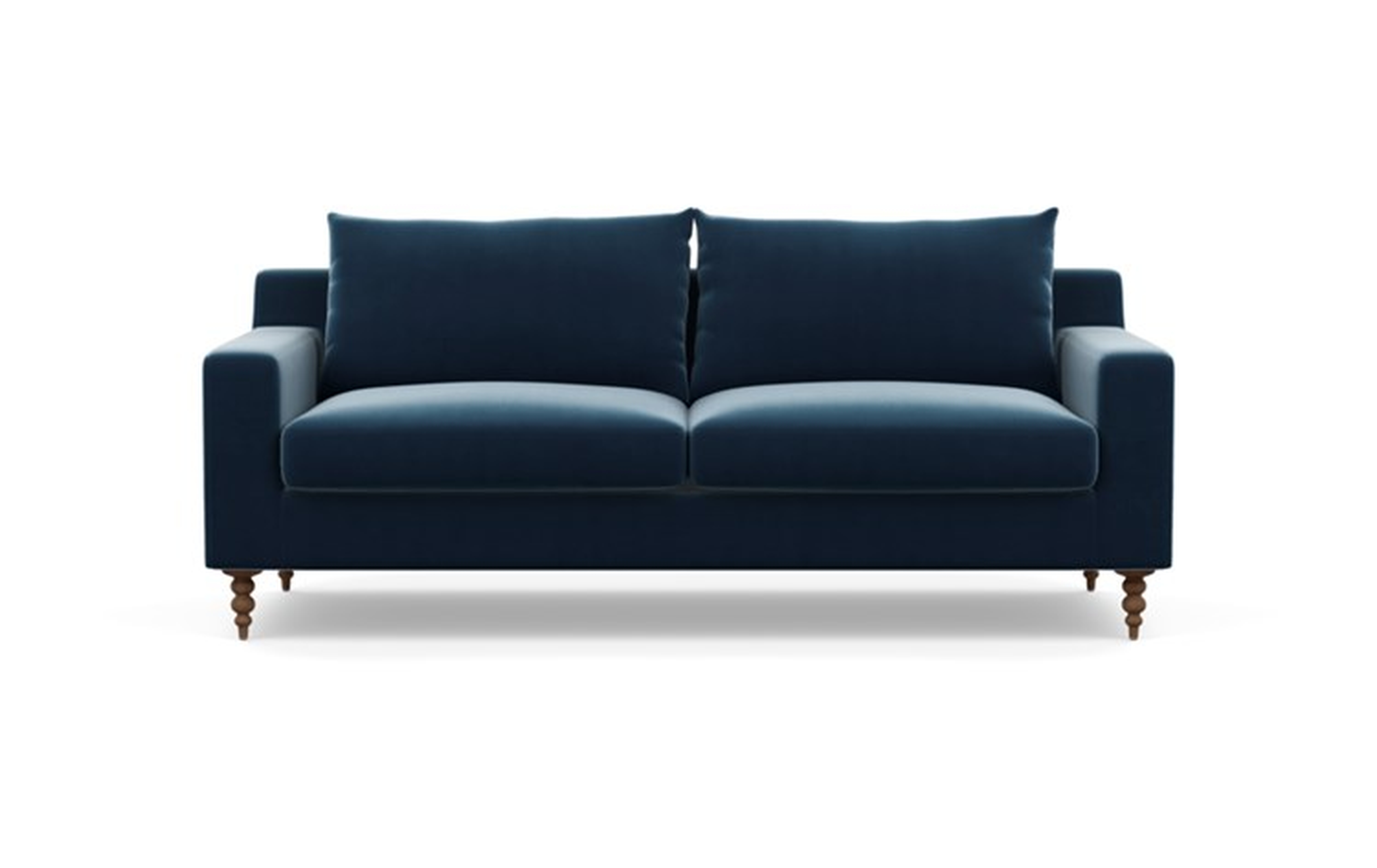 Sloan Sofa with Sapphire Fabric and Oiled Walnut legs - Interior Define
