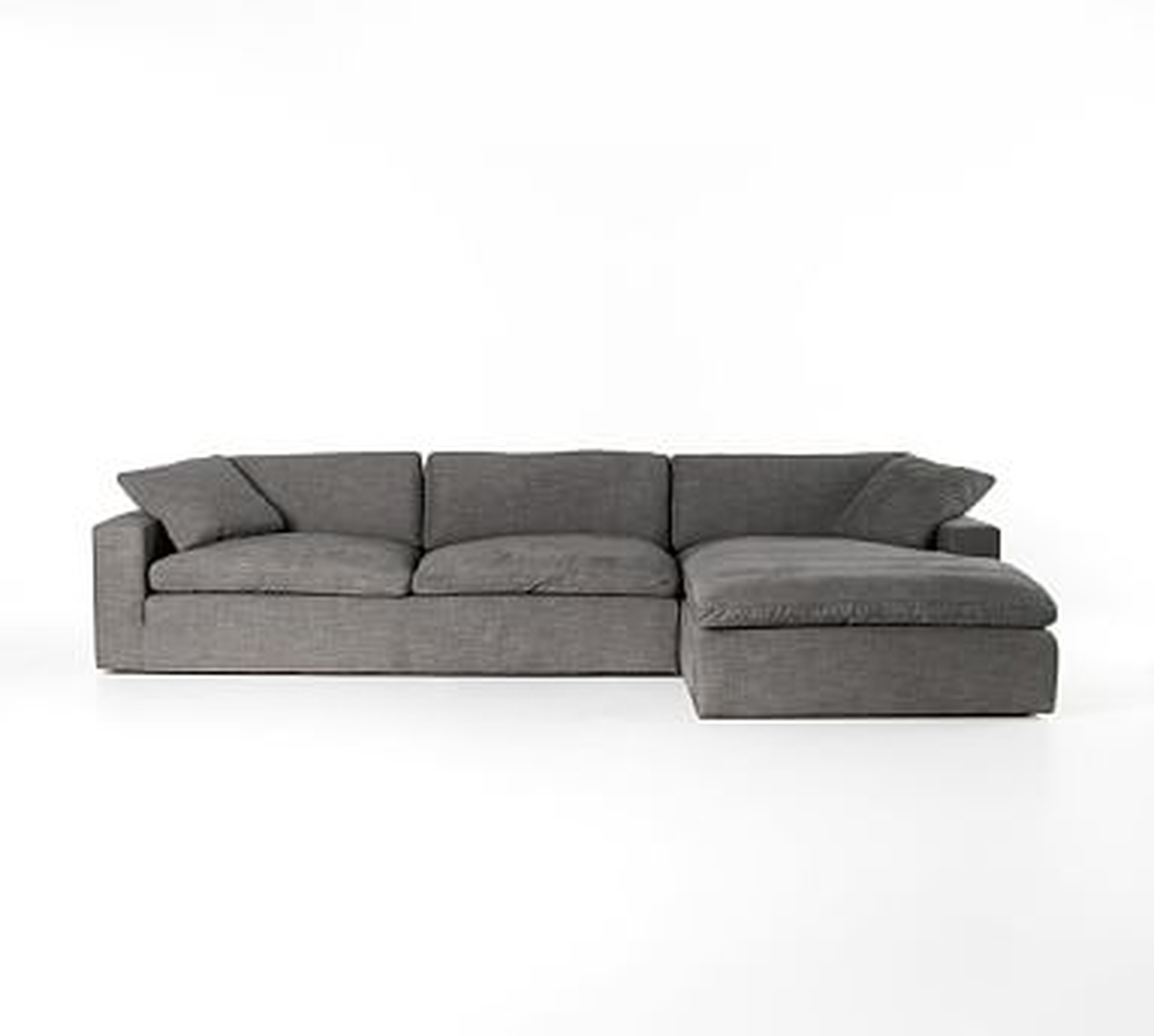 Milo Upholstered Left Arm Sofa with Chaise Sectional, Down Blend Wrapped Cushions, Performance Everydayvelvet(TM) Buckwheat - Pottery Barn