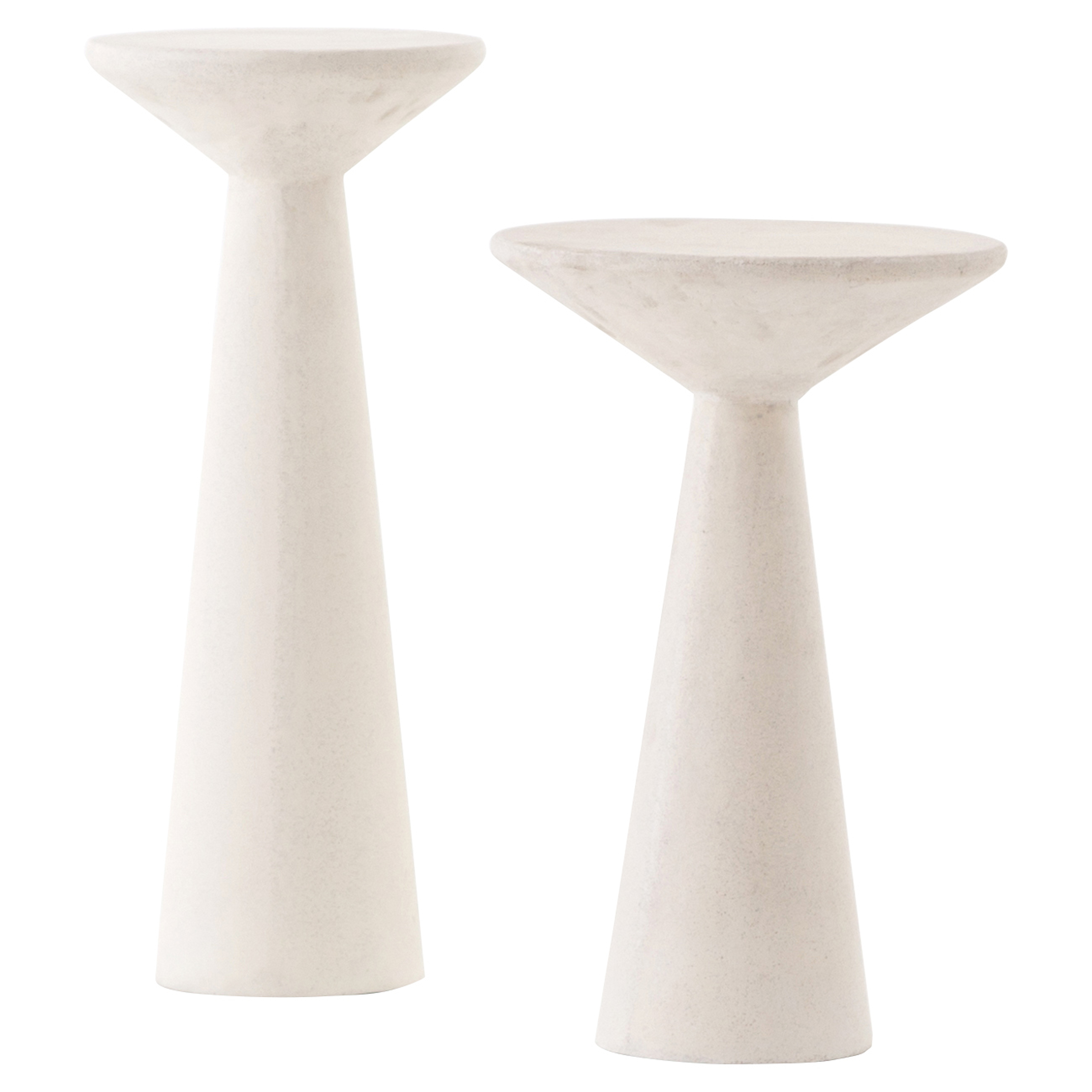 Mika Industrial Bazaar White Concrete Pedestal Accent Tables - Set of 2 - Kathy Kuo Home
