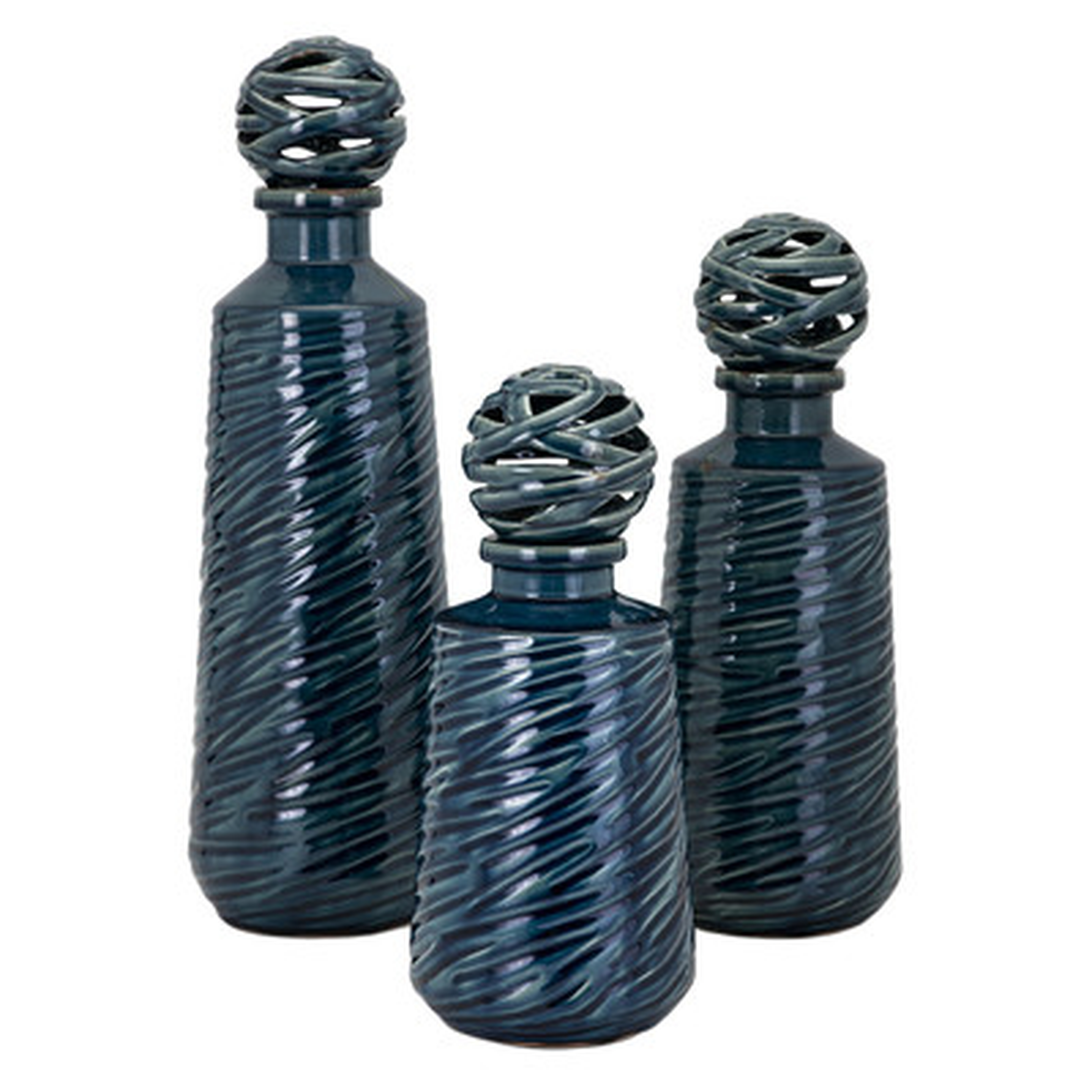 Blue Ceramic 3 Piece Table Vase Set - Wayfair