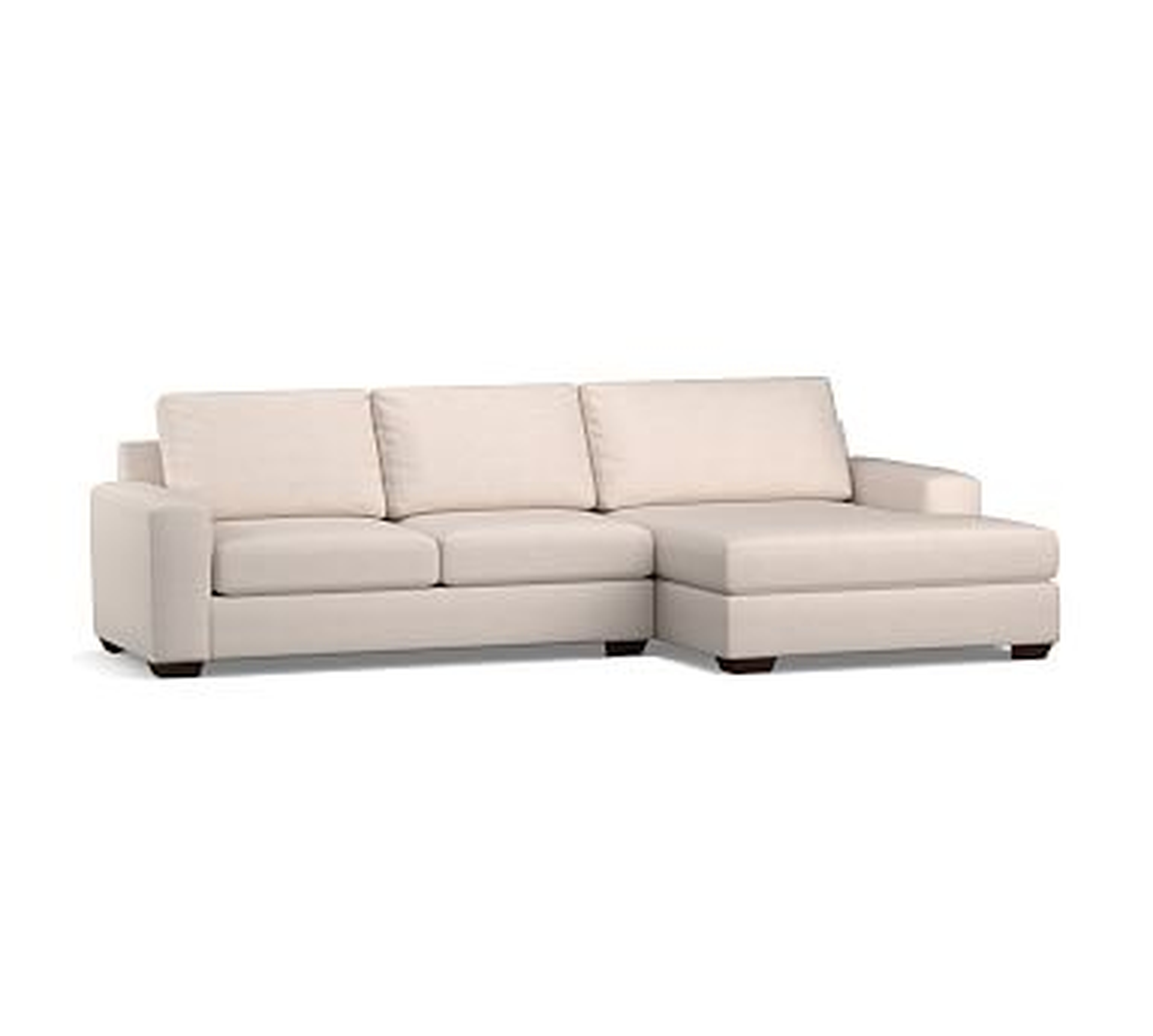 Big Sur Square Arm Upholstered Left Arm Loveseat with Double Chaise Sectional, Down Blend Wrapped Cushions, Brushed Crossweave Natural - Pottery Barn