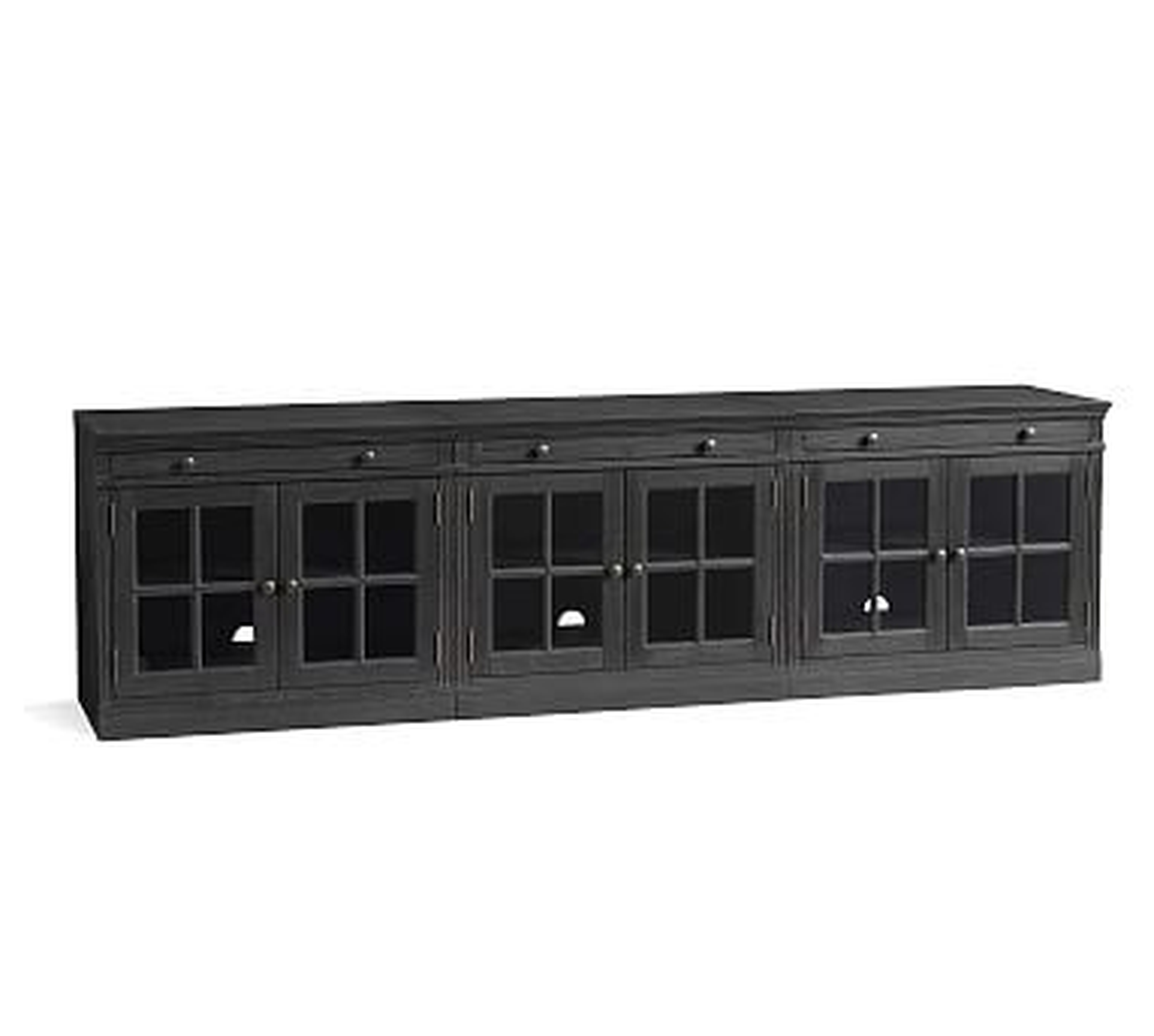 Livingston Large TV Stand with Glass Doors, Dusty Charcoal - Pottery Barn